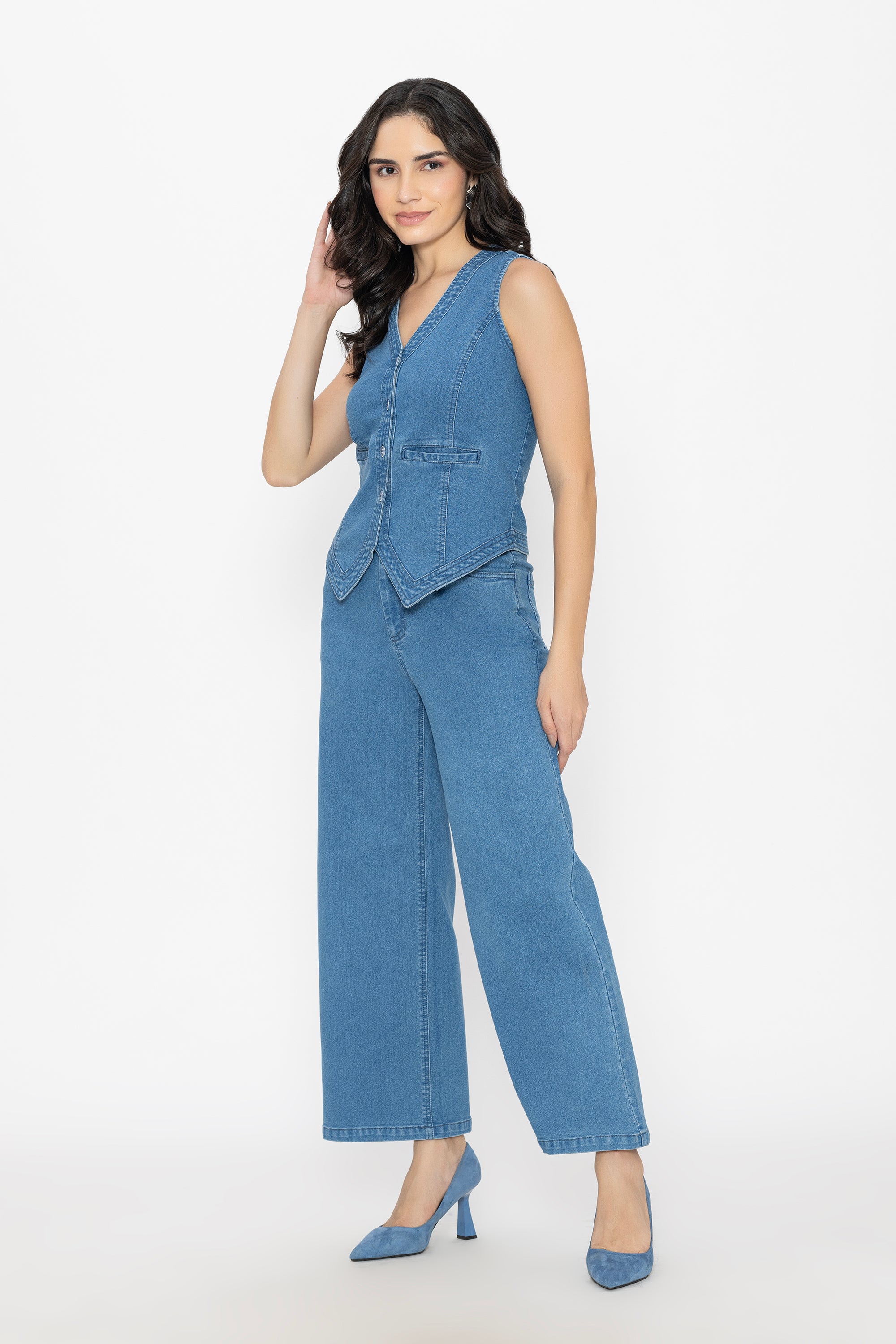 Classic Denim Waist Coat And Pants