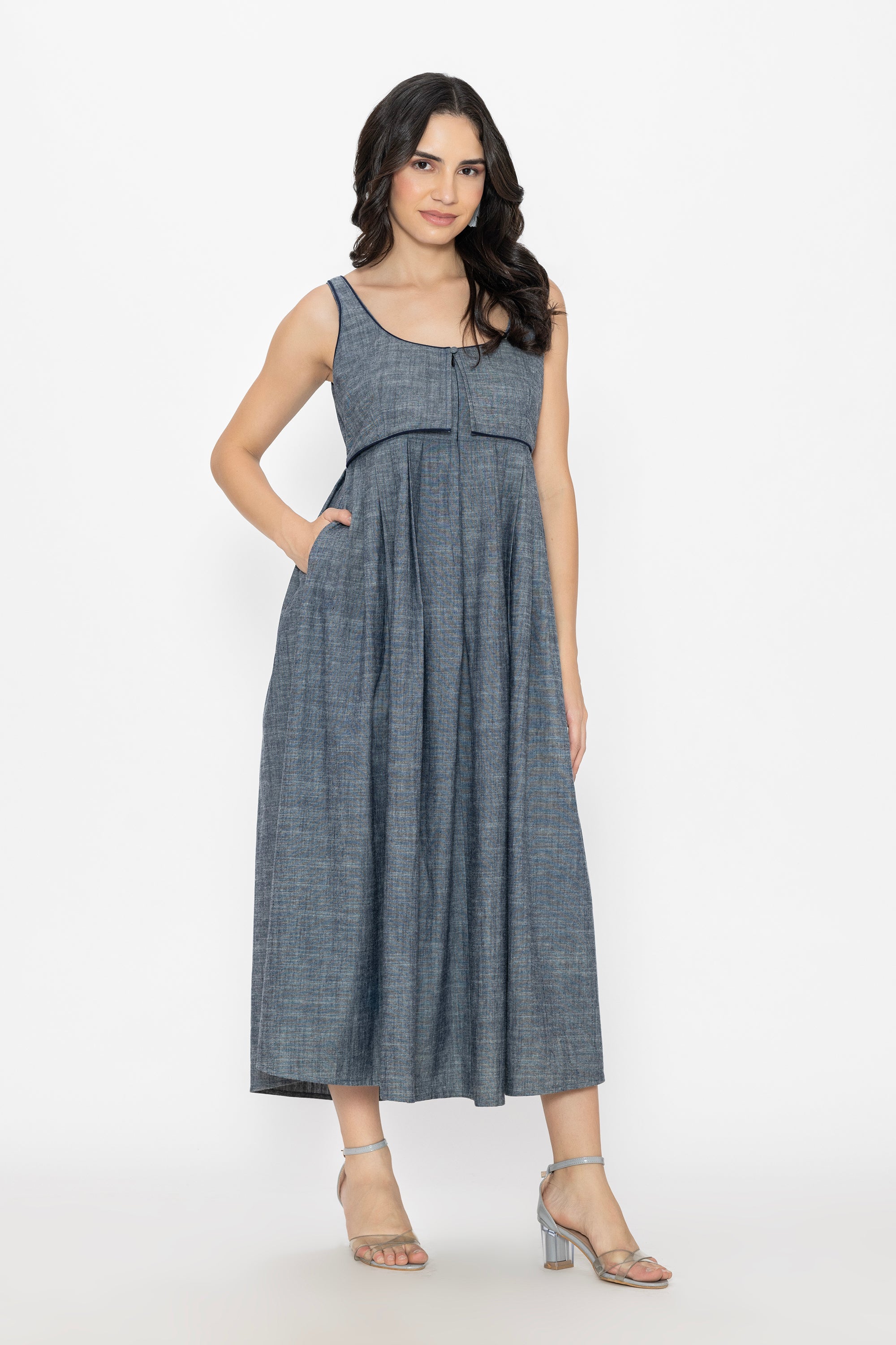 Soft Denim Pleated Dress