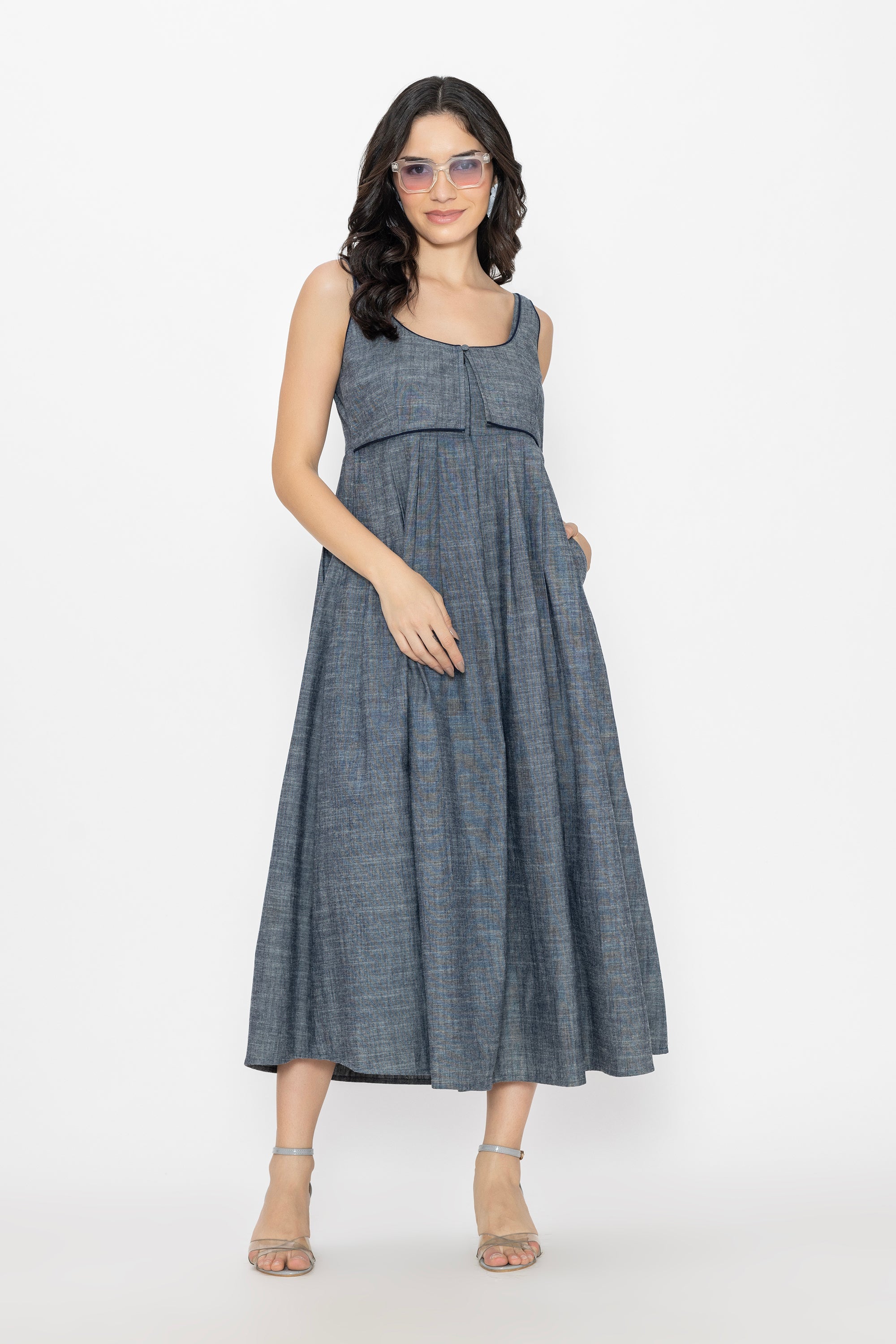 Soft Denim Pleated Dress