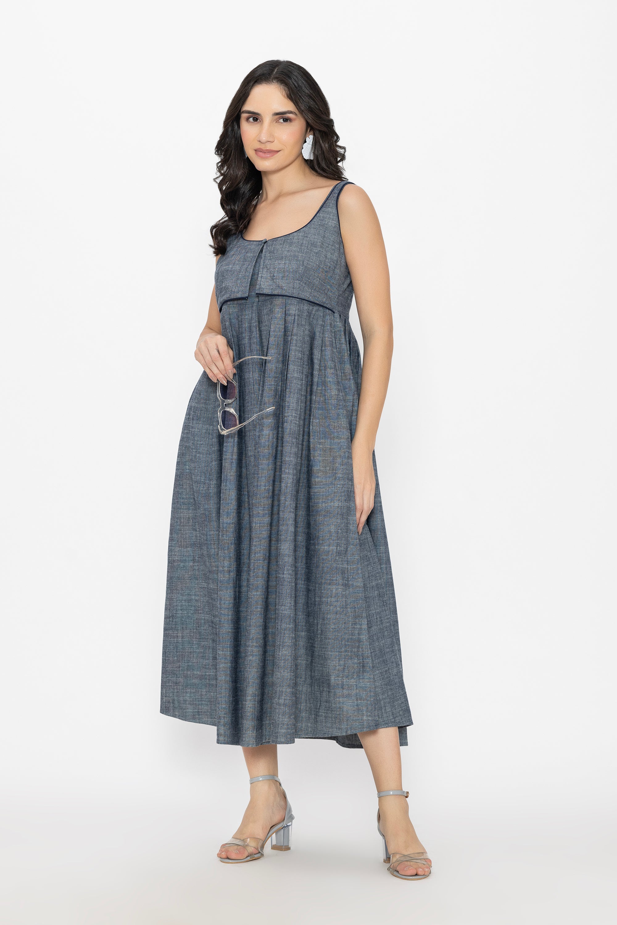 Soft Denim Pleated Dress