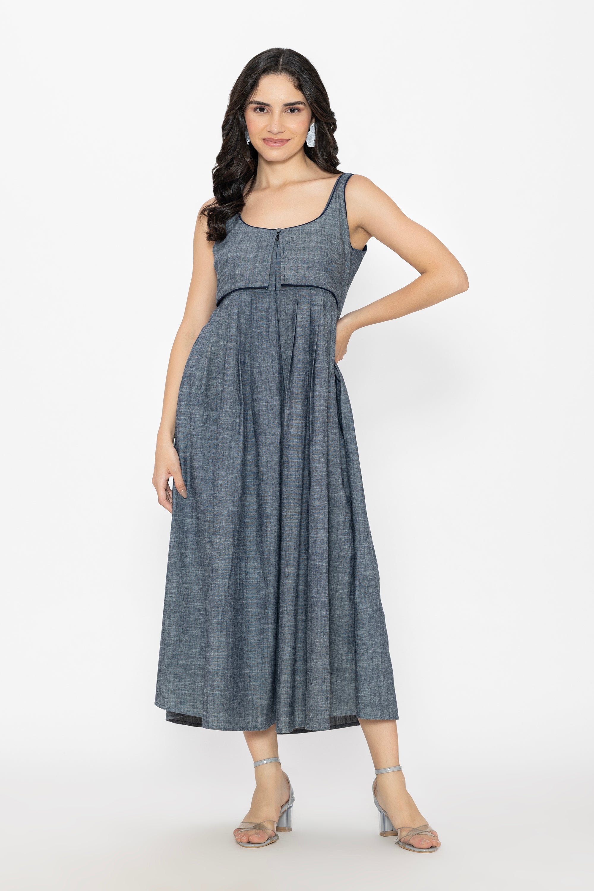 Soft Denim Pleated Dress