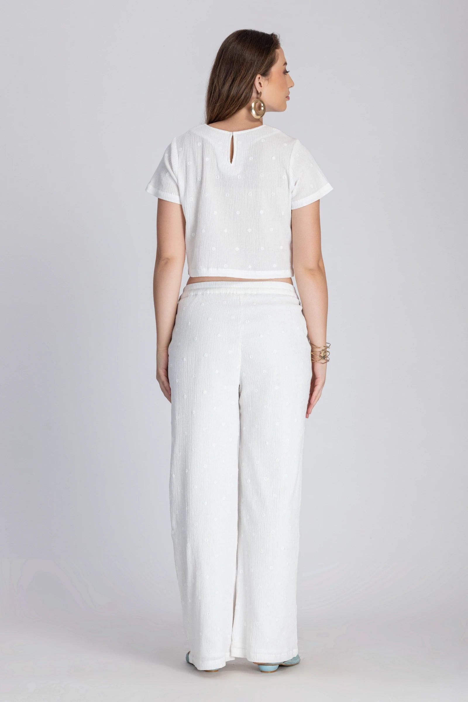 Crinkle Crepe Crop Top+Pants (White)