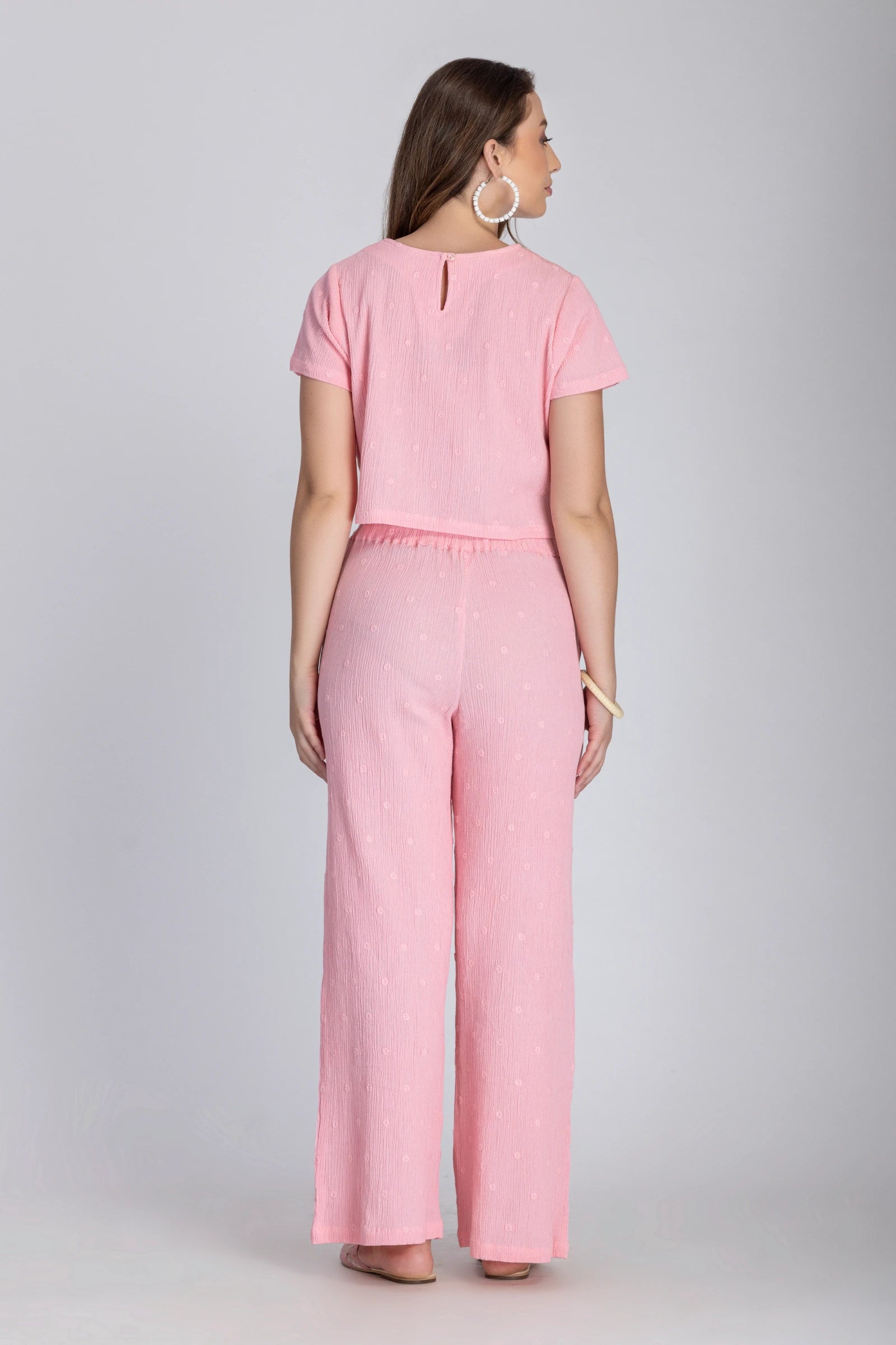 Crinkle Crepe Crop Top+Pants Baby Pink
