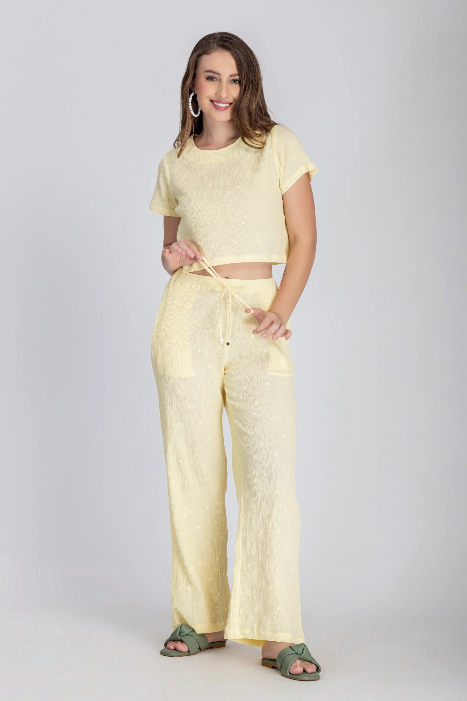 Crinkle Crepe Crop Top+Pants (Lemon Yellow)