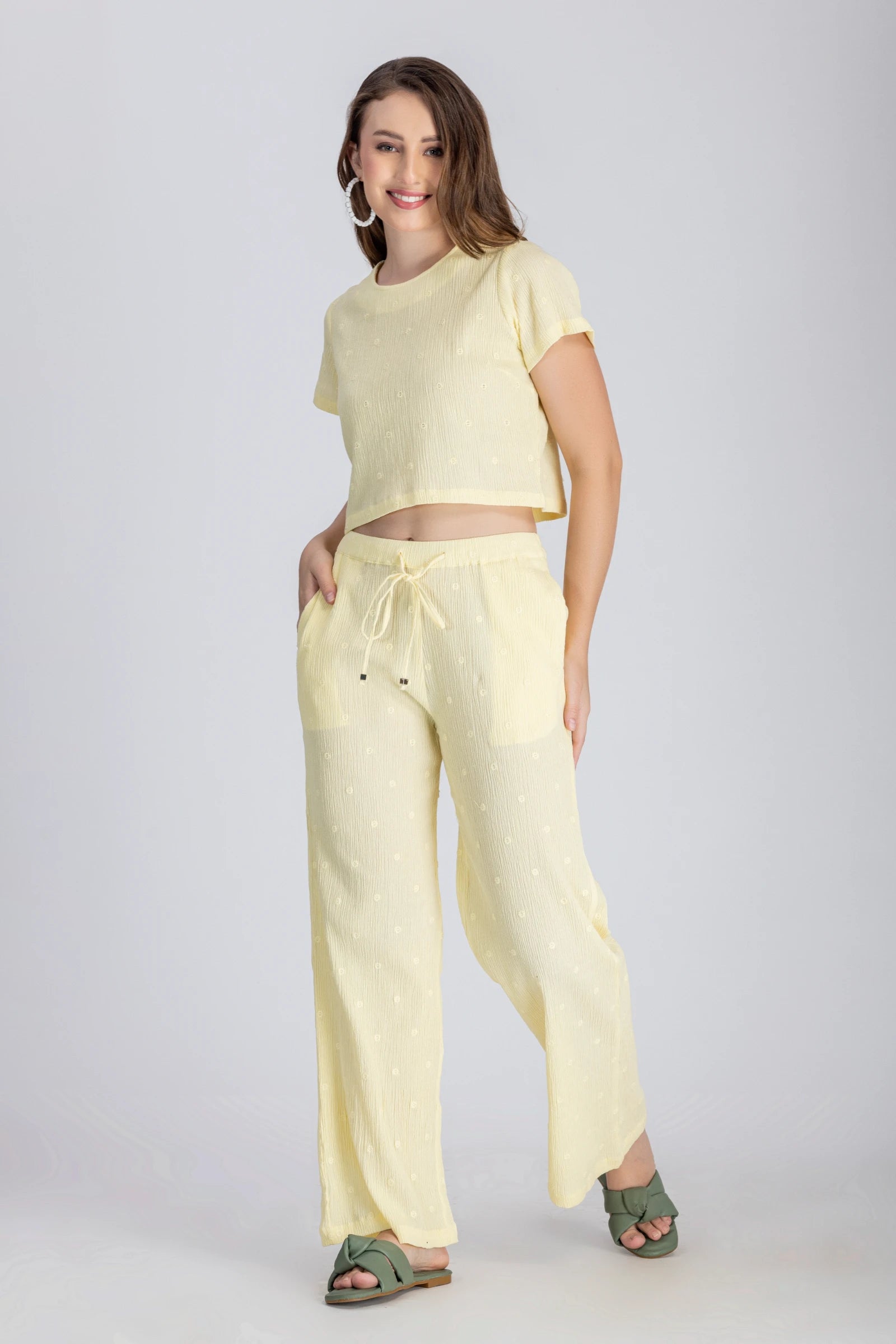 Crinkle Crepe Crop Top+Pants (Lemon Yellow)
