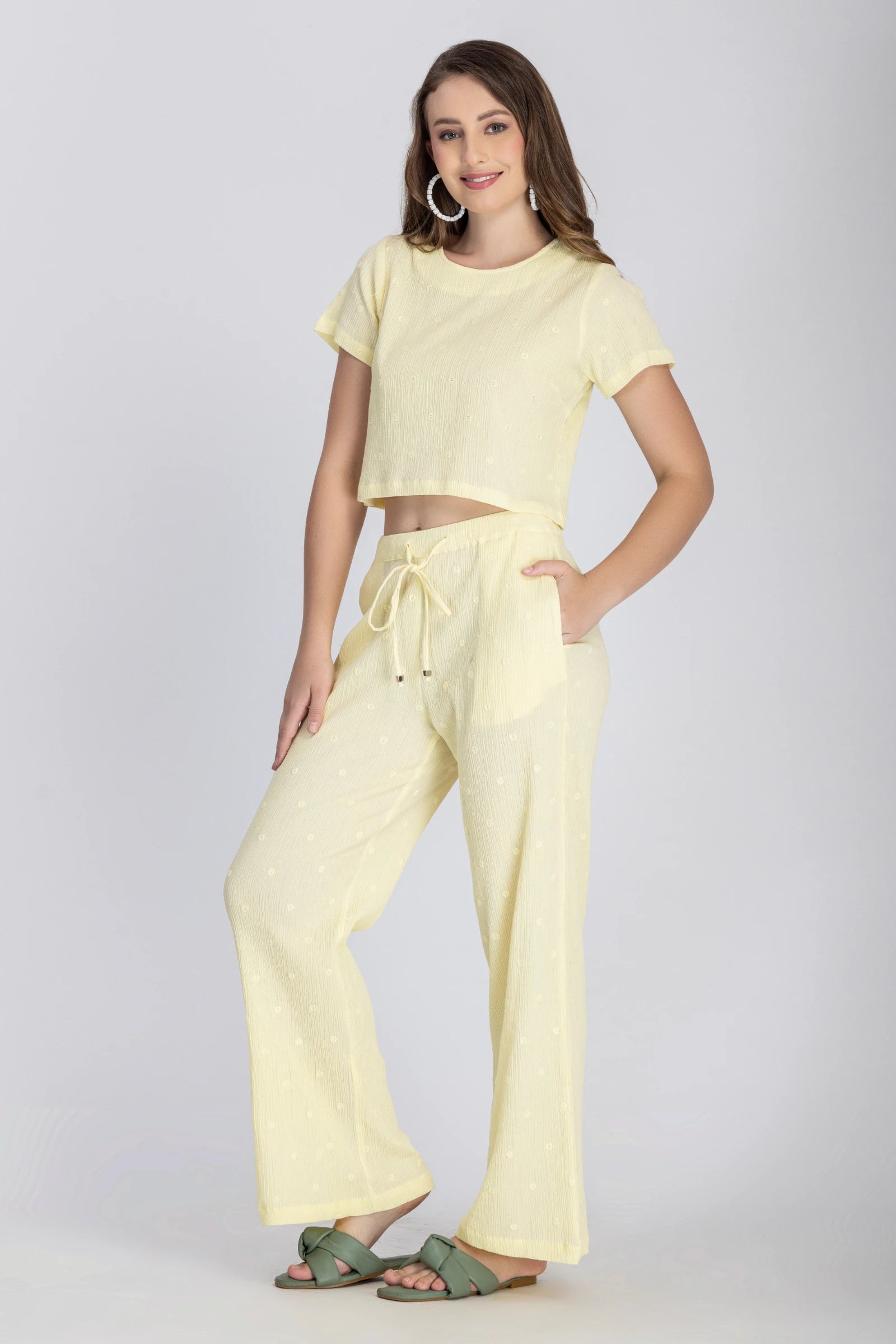 Crinkle Crepe Crop Top+Pants (Lemon Yellow)