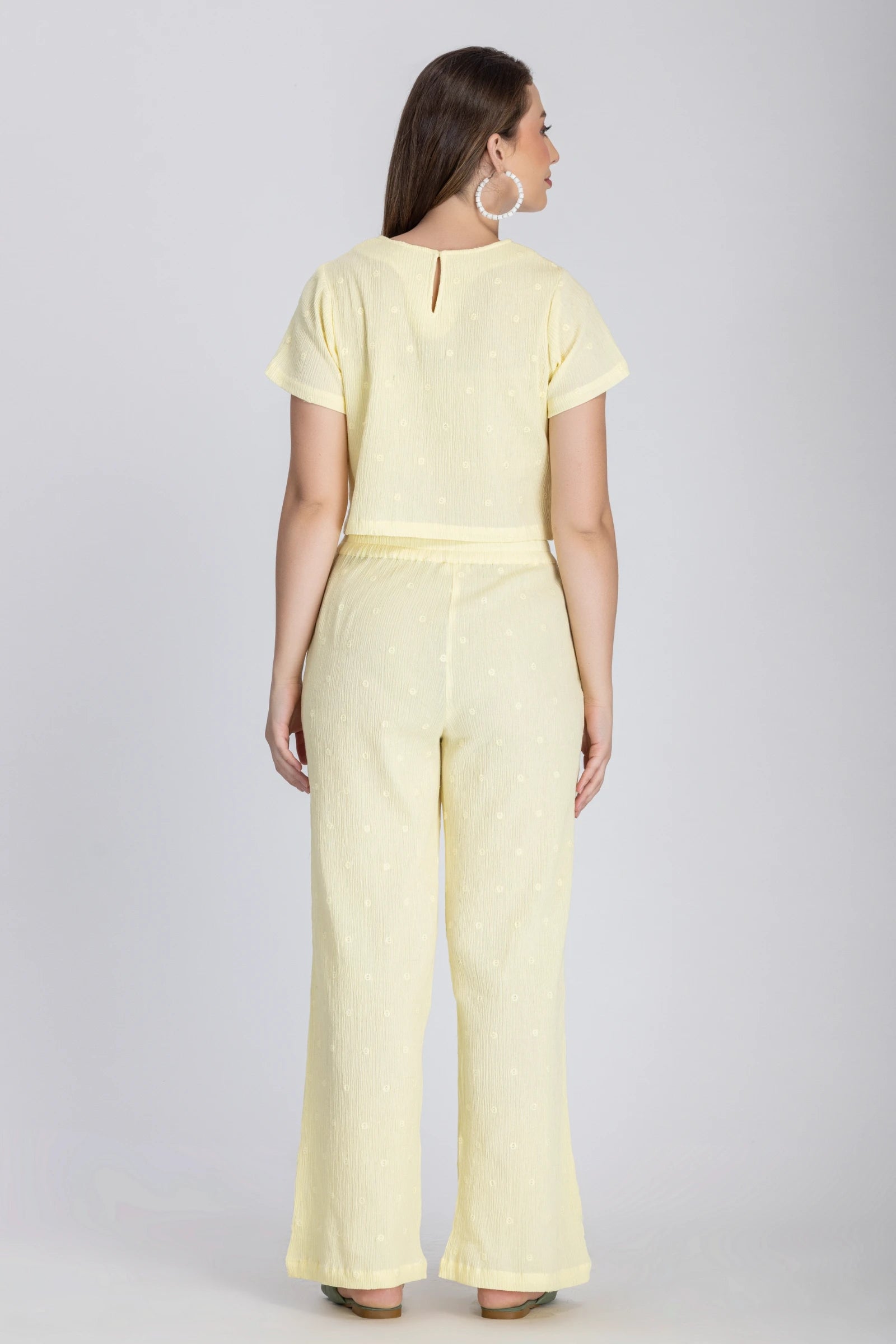 Crinkle Crepe Crop Top+Pants (Lemon Yellow)