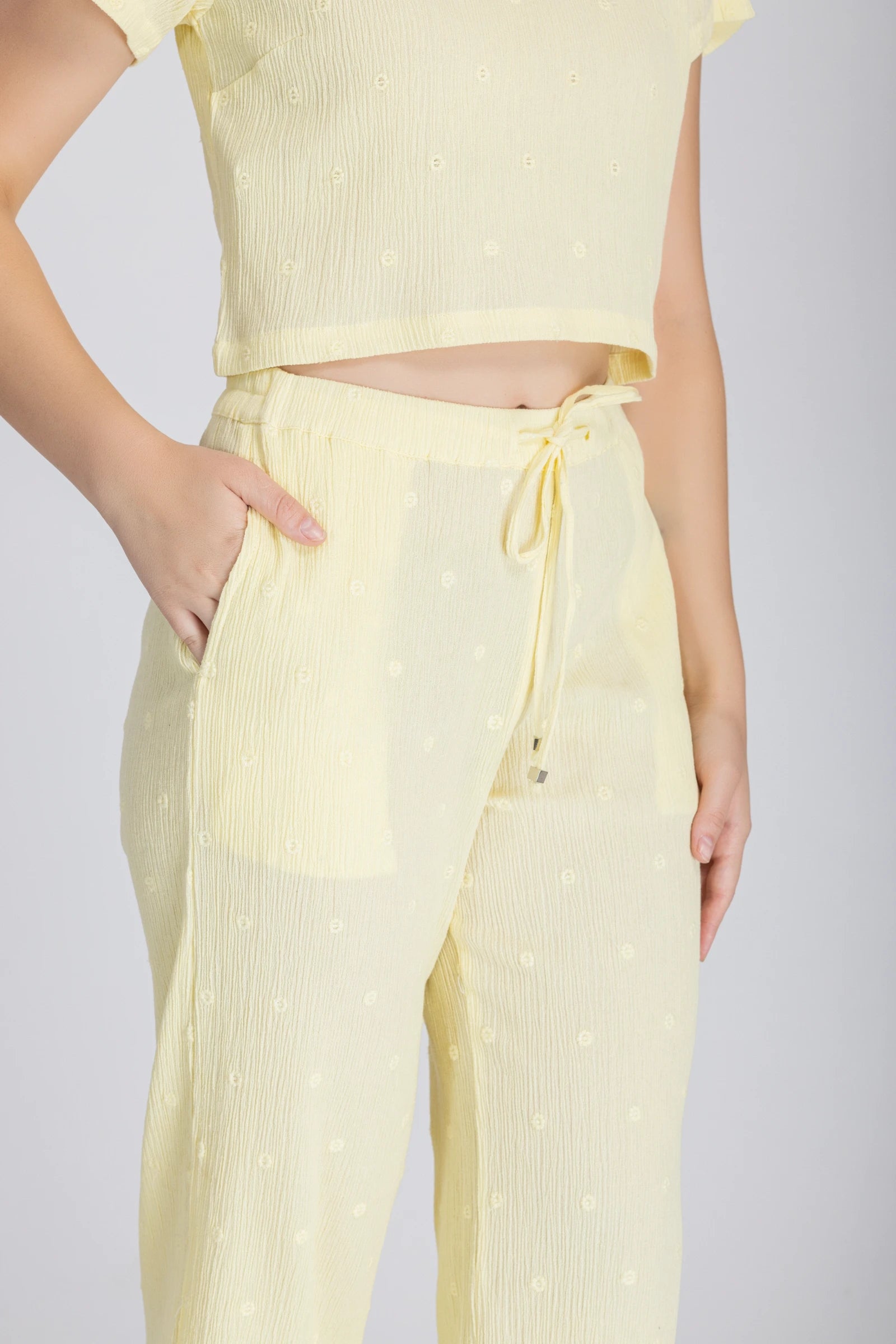 Crinkle Crepe Crop Top+Pants (Lemon Yellow)