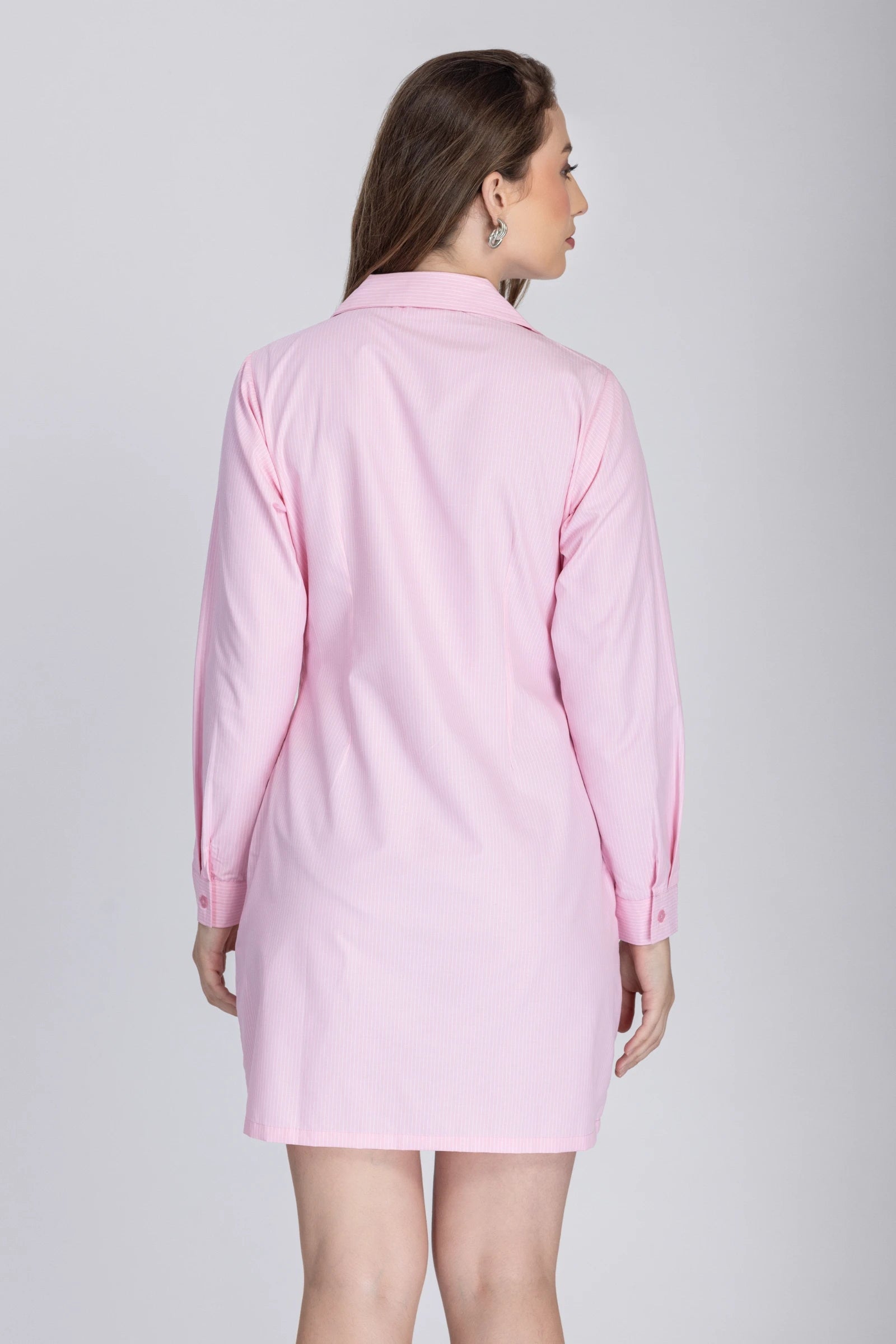 Double Placket Shirt Dress (Baby Pink)