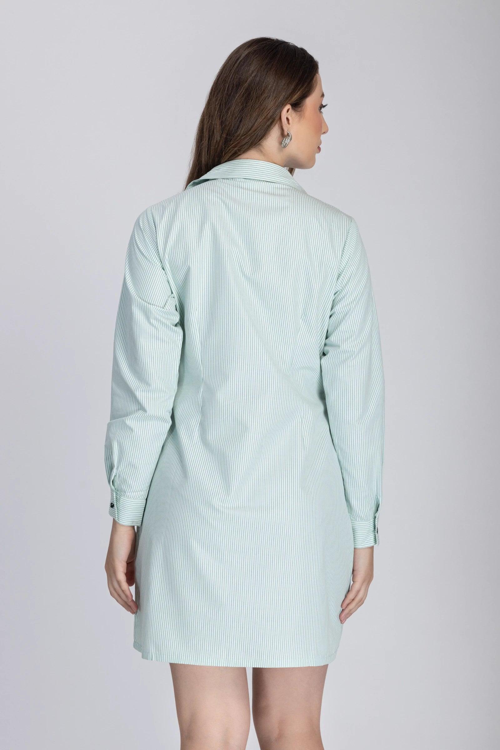 Double Placket Shirt Dress-Green