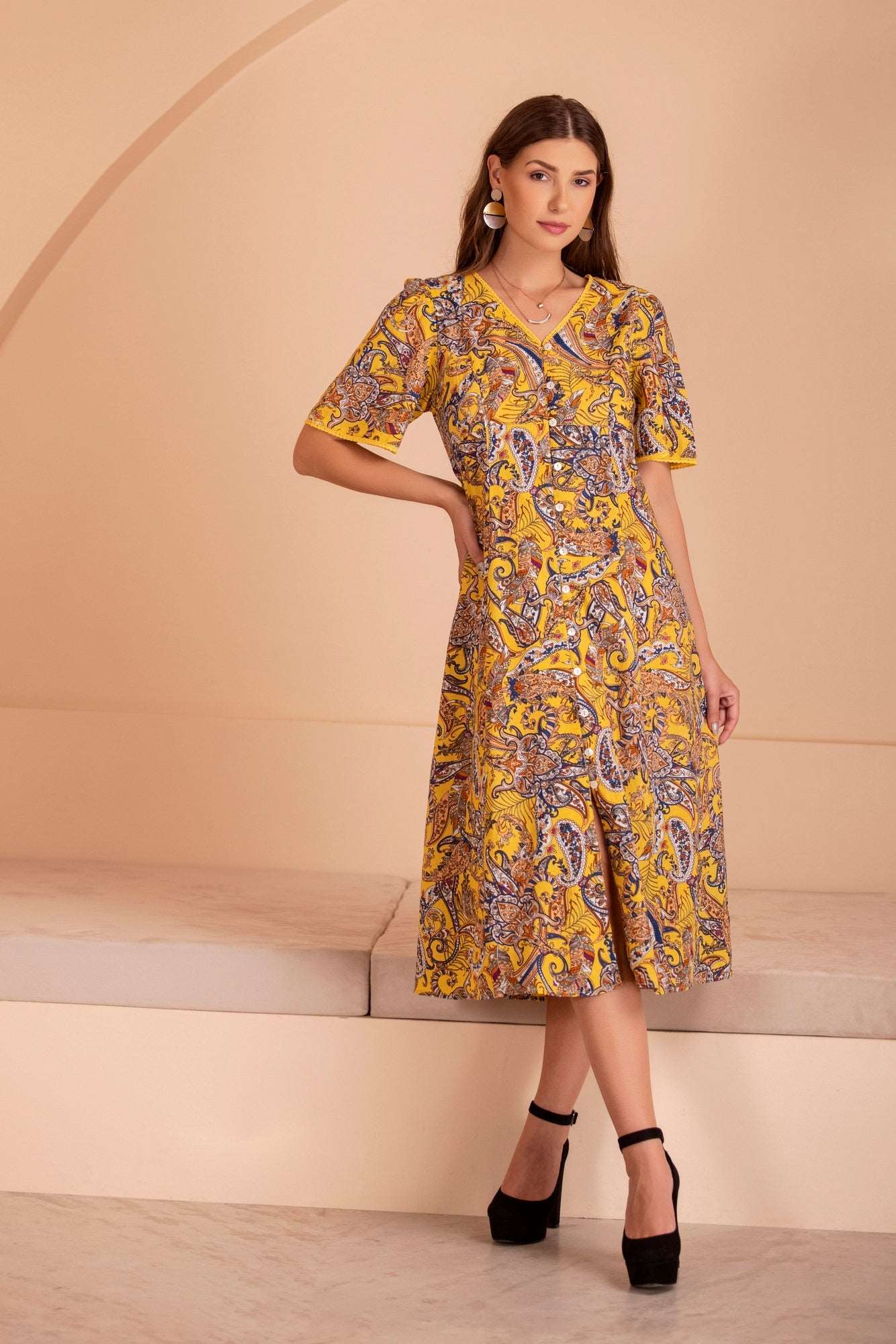 PRINTED COTTON YELLOW DRESS