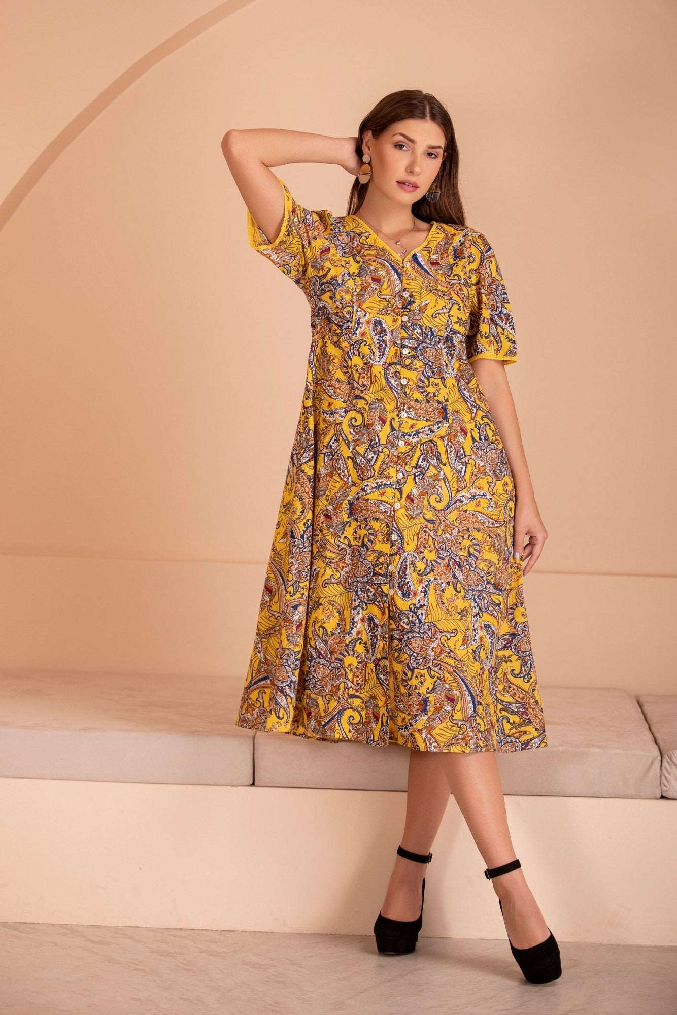 PRINTED COTTON YELLOW DRESS