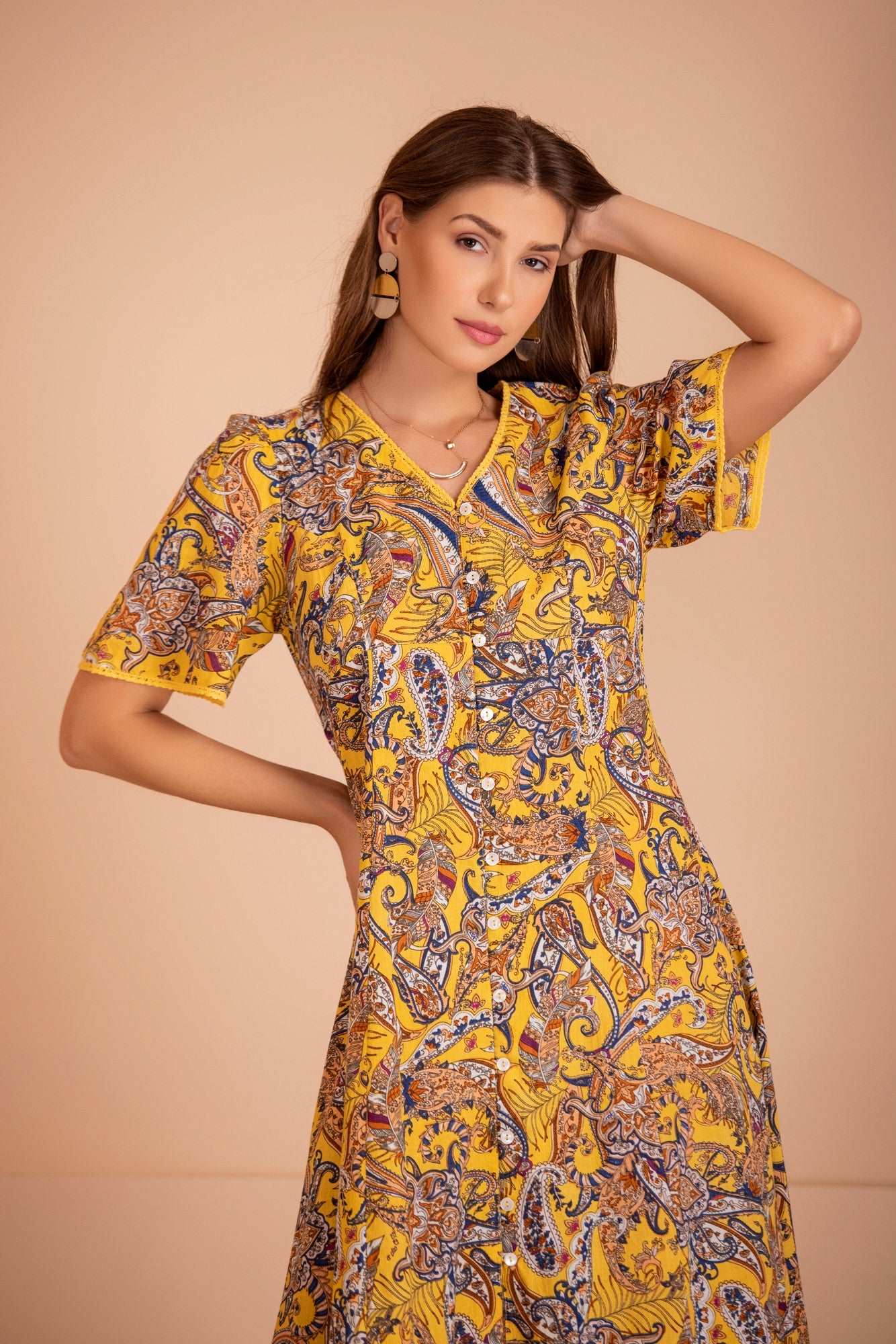 PRINTED COTTON YELLOW DRESS