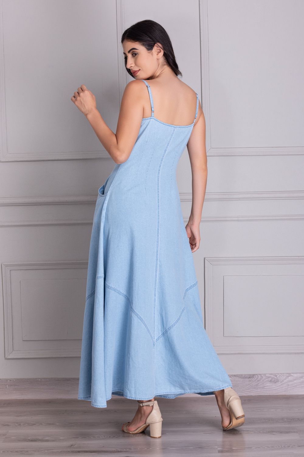 light bule Button Down Denim Dress