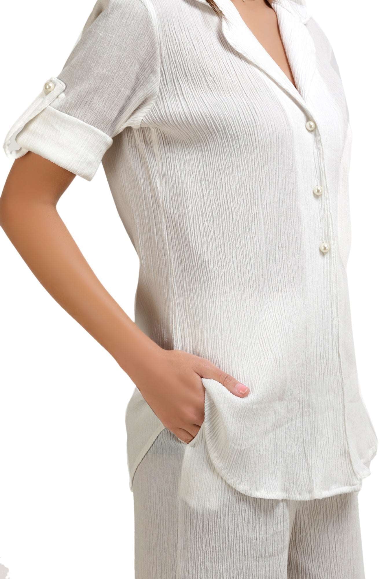 Crepe Shirt+Crinkle Pants (White)