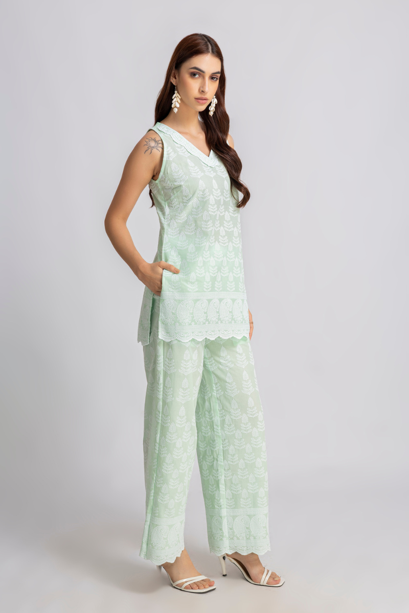 Sage Green Embroidered coord set