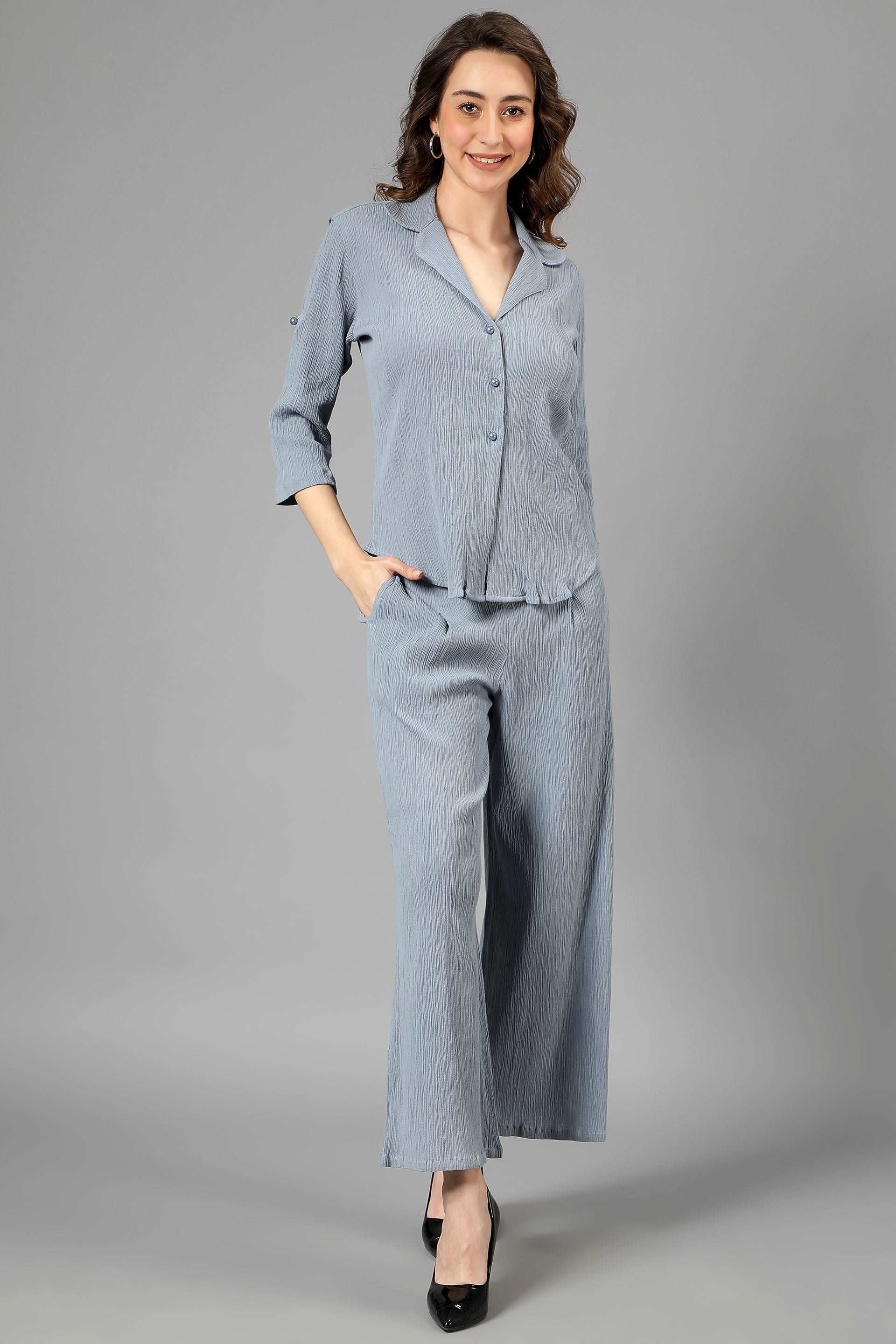 Crepe Shirt+Crinkle Pants (English Grey)