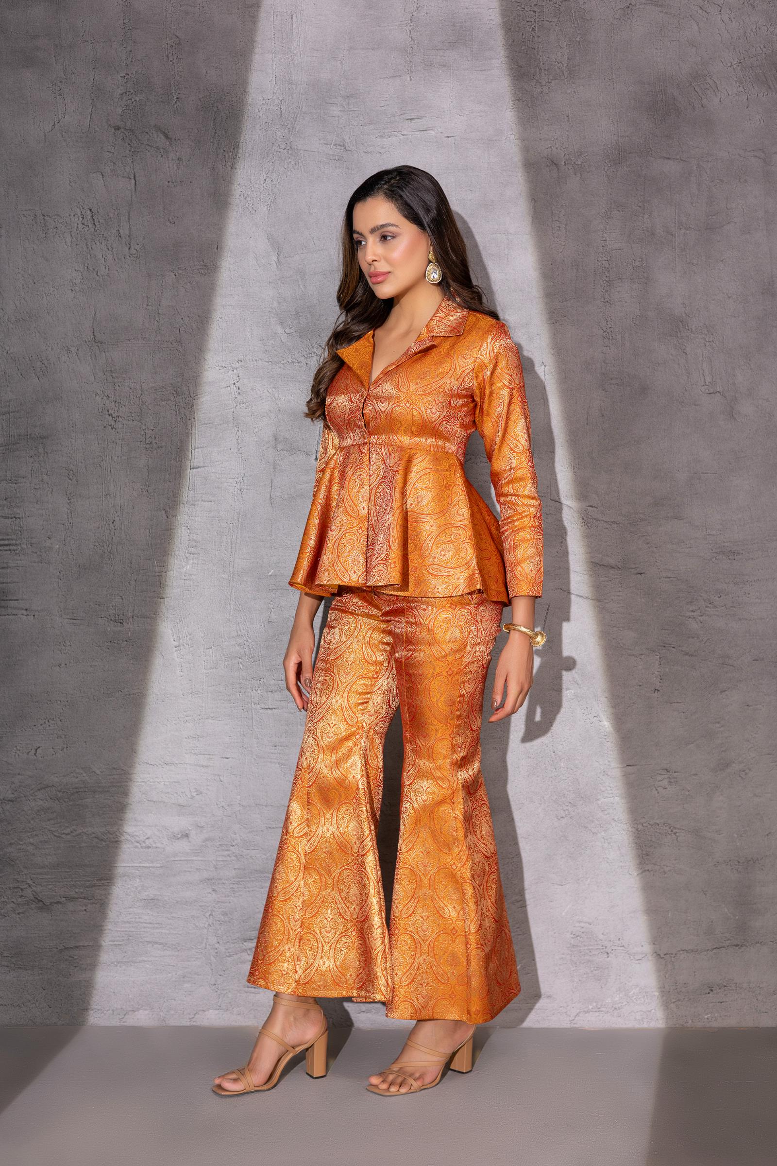 Amber Orange Peplum Top with Flared Pants
