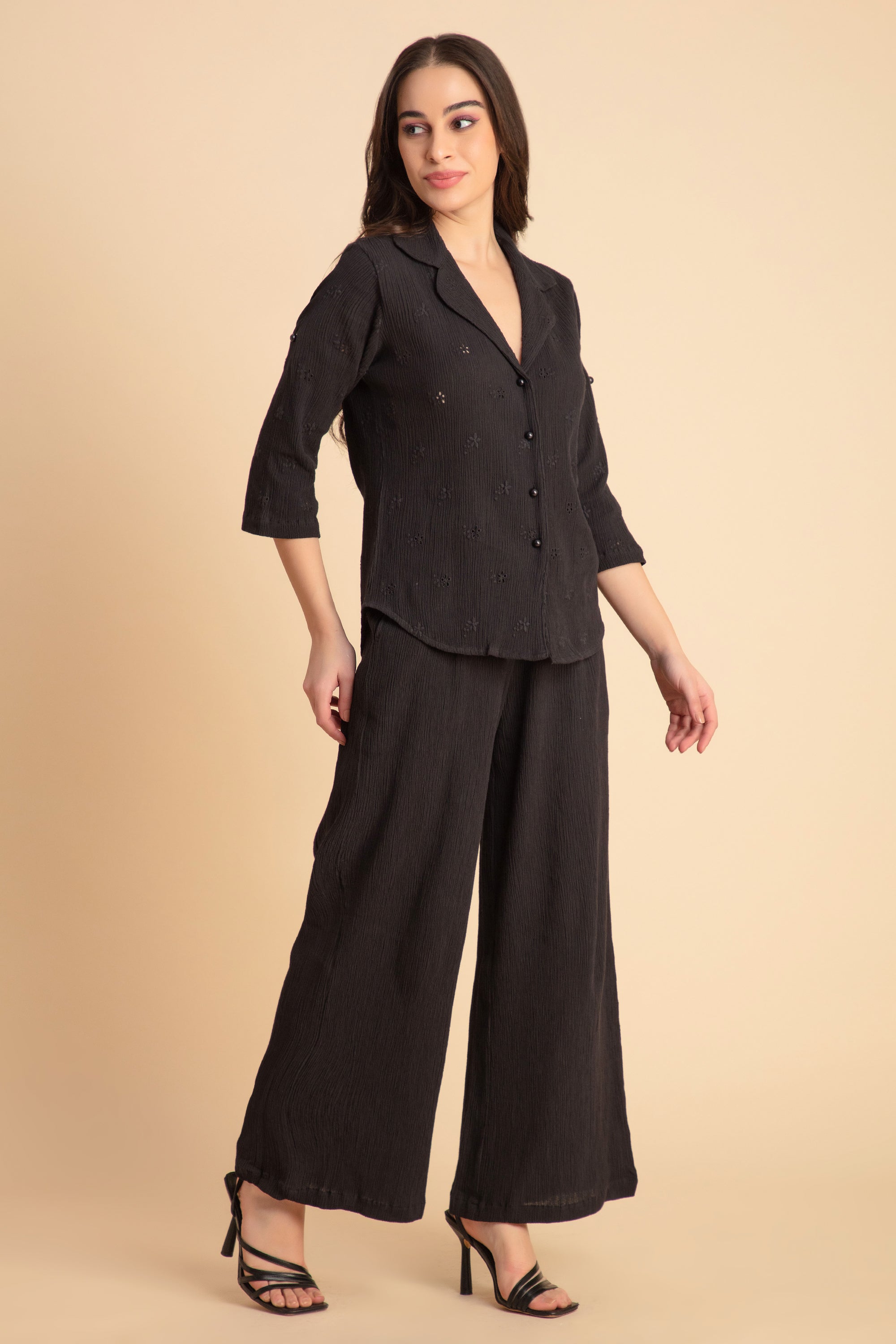 Crinkle Crepe Shirt+Pants (Black)