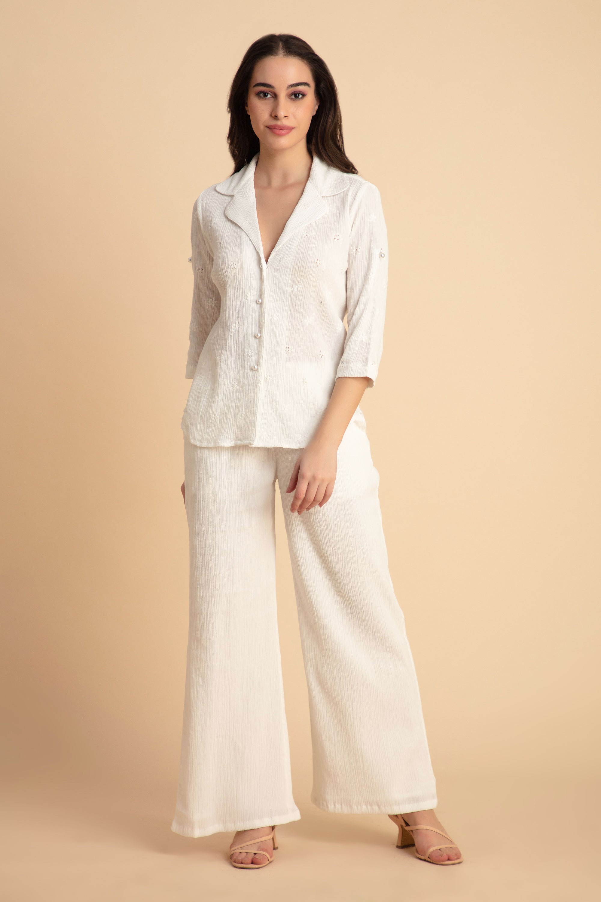 Crinkle Crepe Shirt+Pants (White)