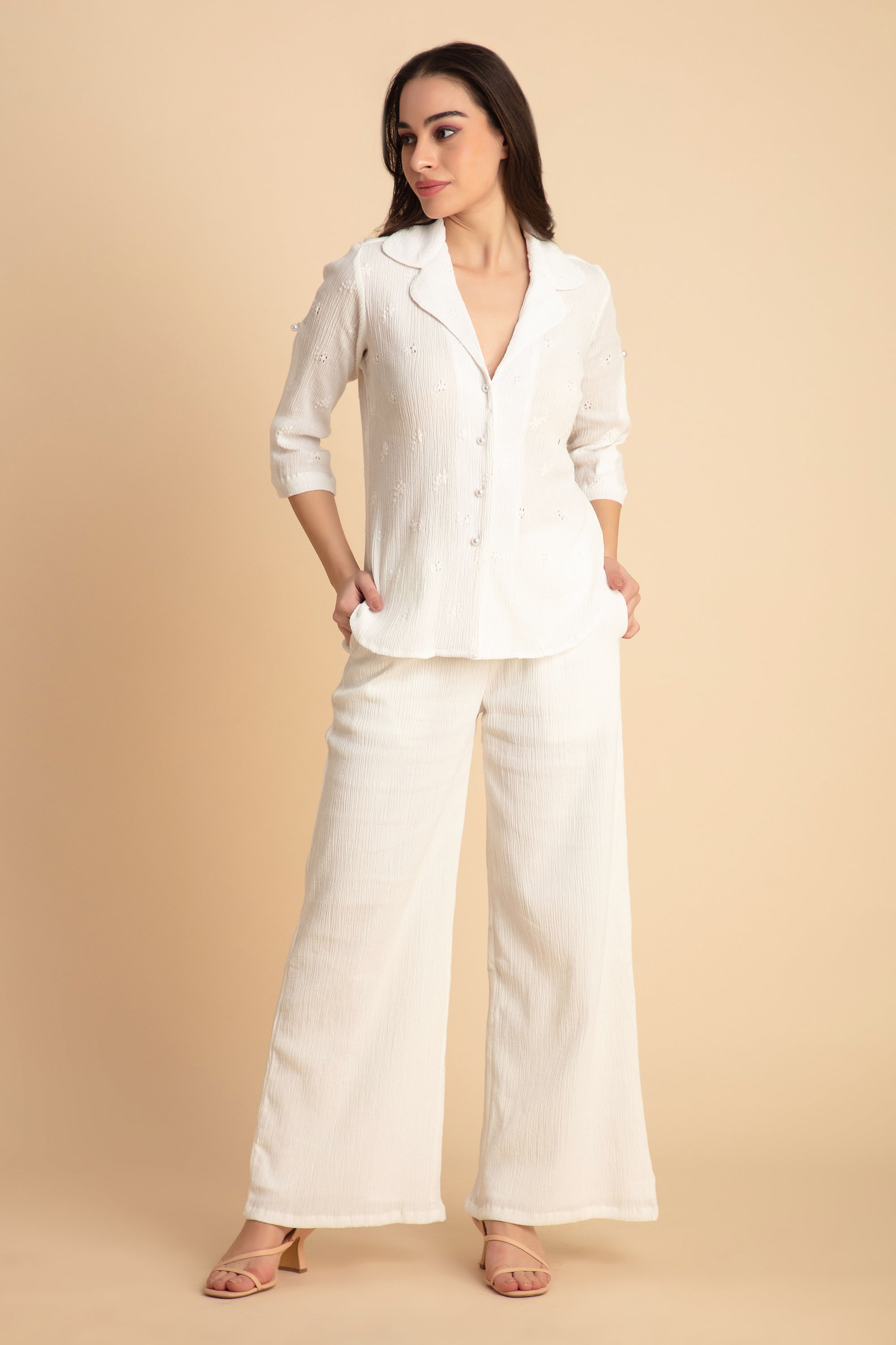 Crinkle Crepe Shirt+Pants (White)
