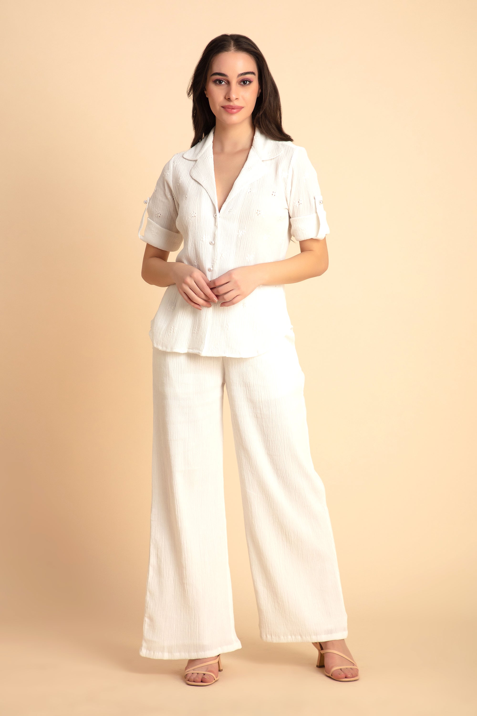 Crinkle Crepe Shirt+Pants (White)
