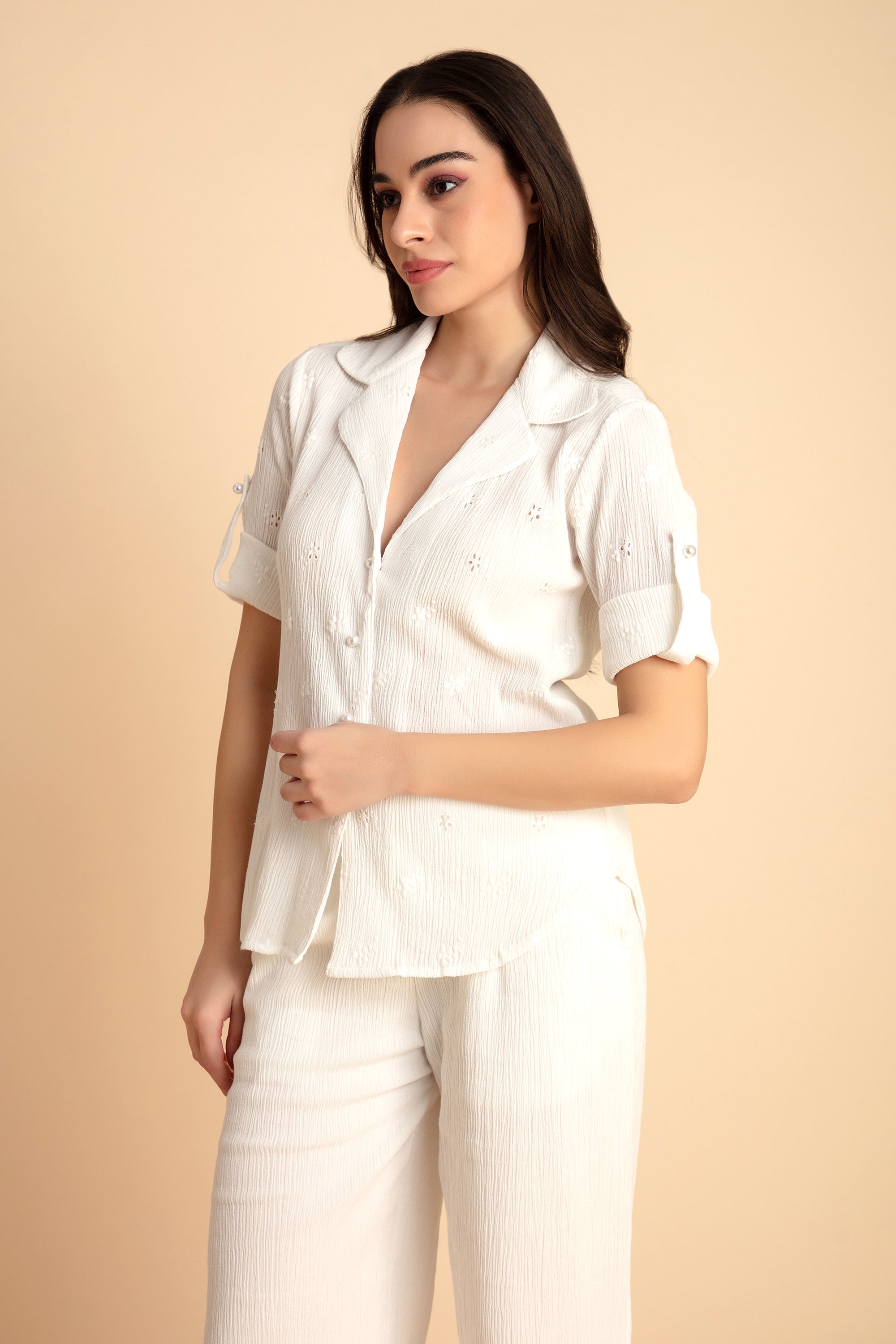 Crinkle Crepe Shirt+Pants (White)