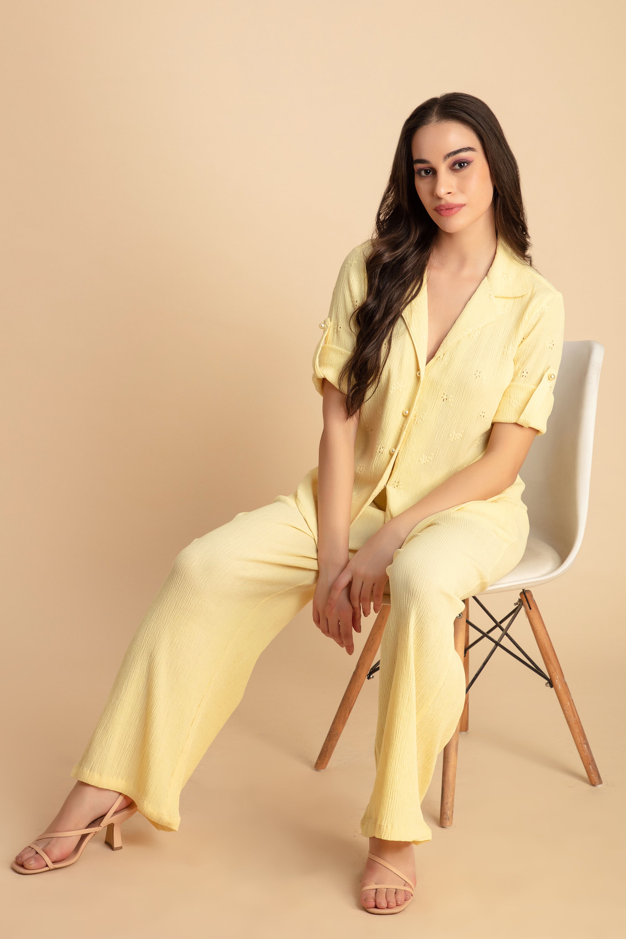 Crinkle Crepe Shirt+Pants (Yellow)
