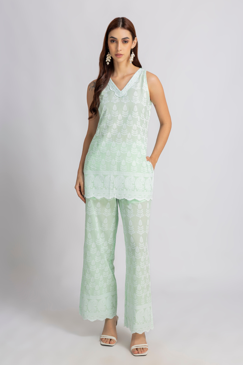 Sage Green Embroidered coord set