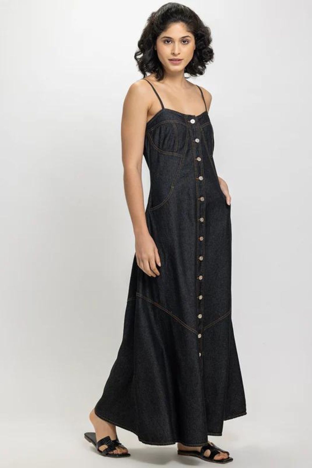 Black Button Down Denim Dress