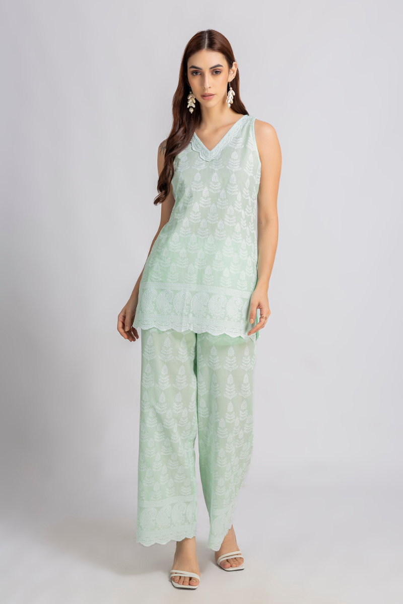 Sage Green Embroidered coord set