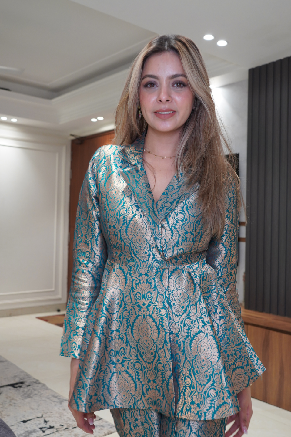 Coral Peplum top with Flared pants