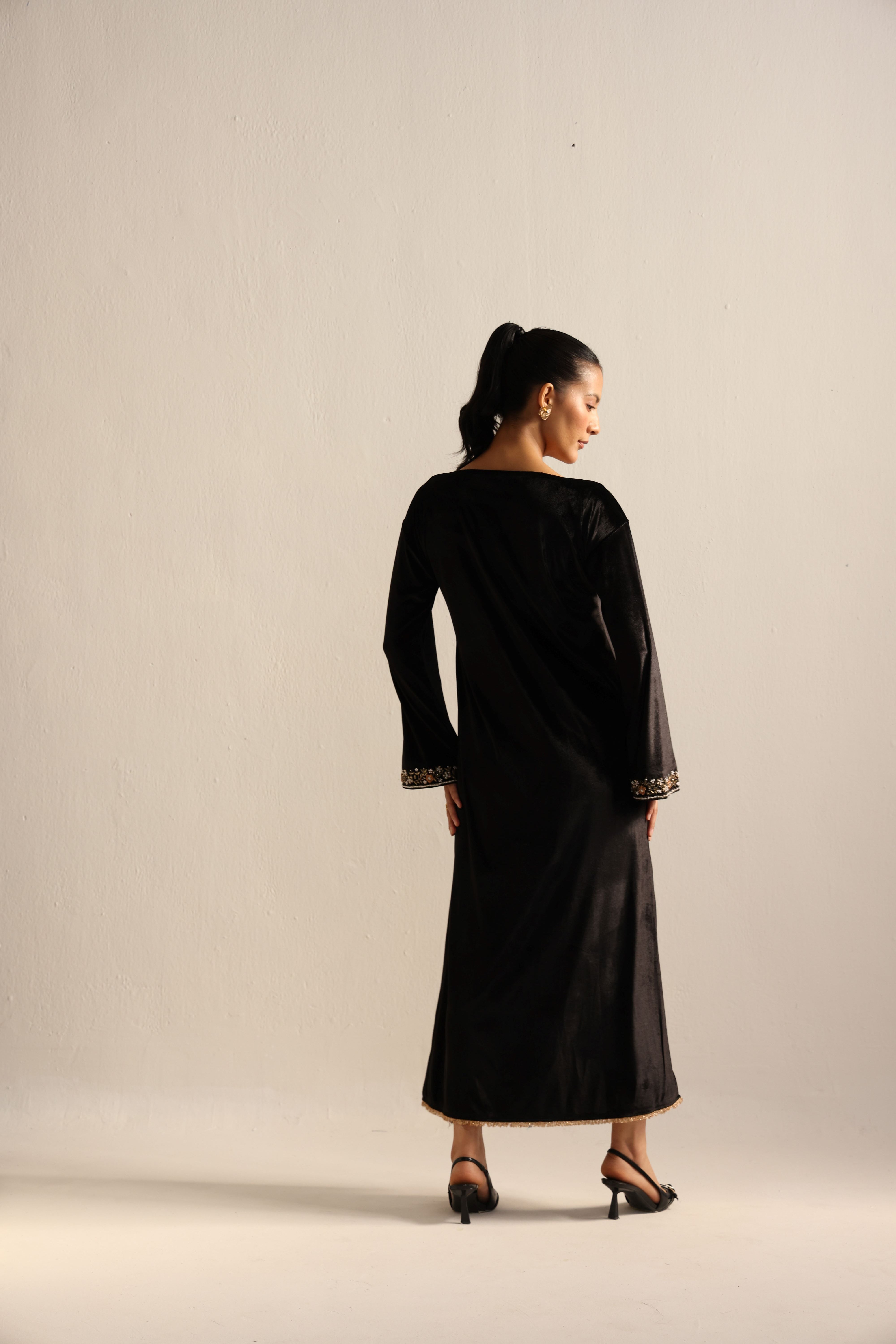Black Velvet Caftan Kurta