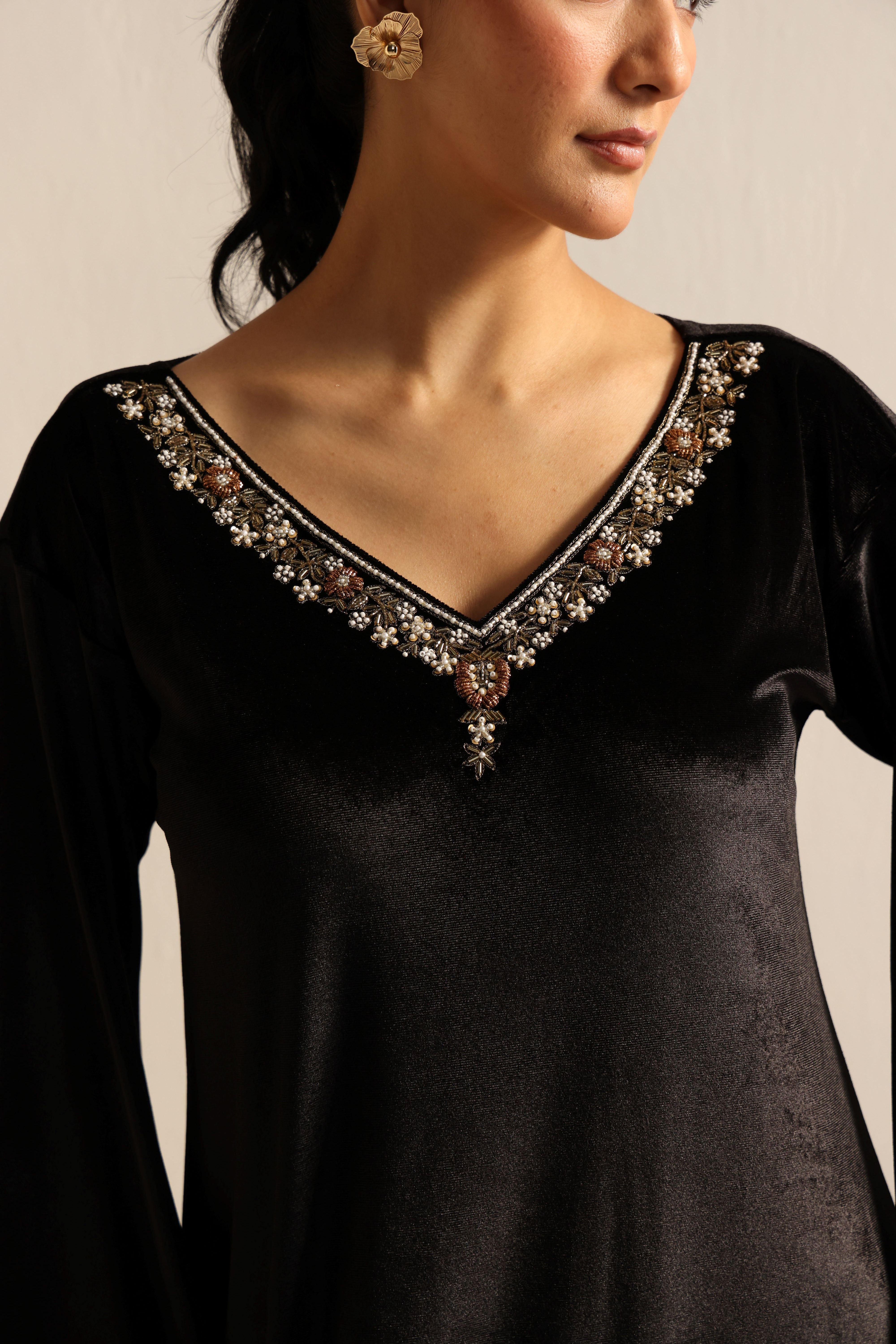 Black Velvet Caftan Kurta