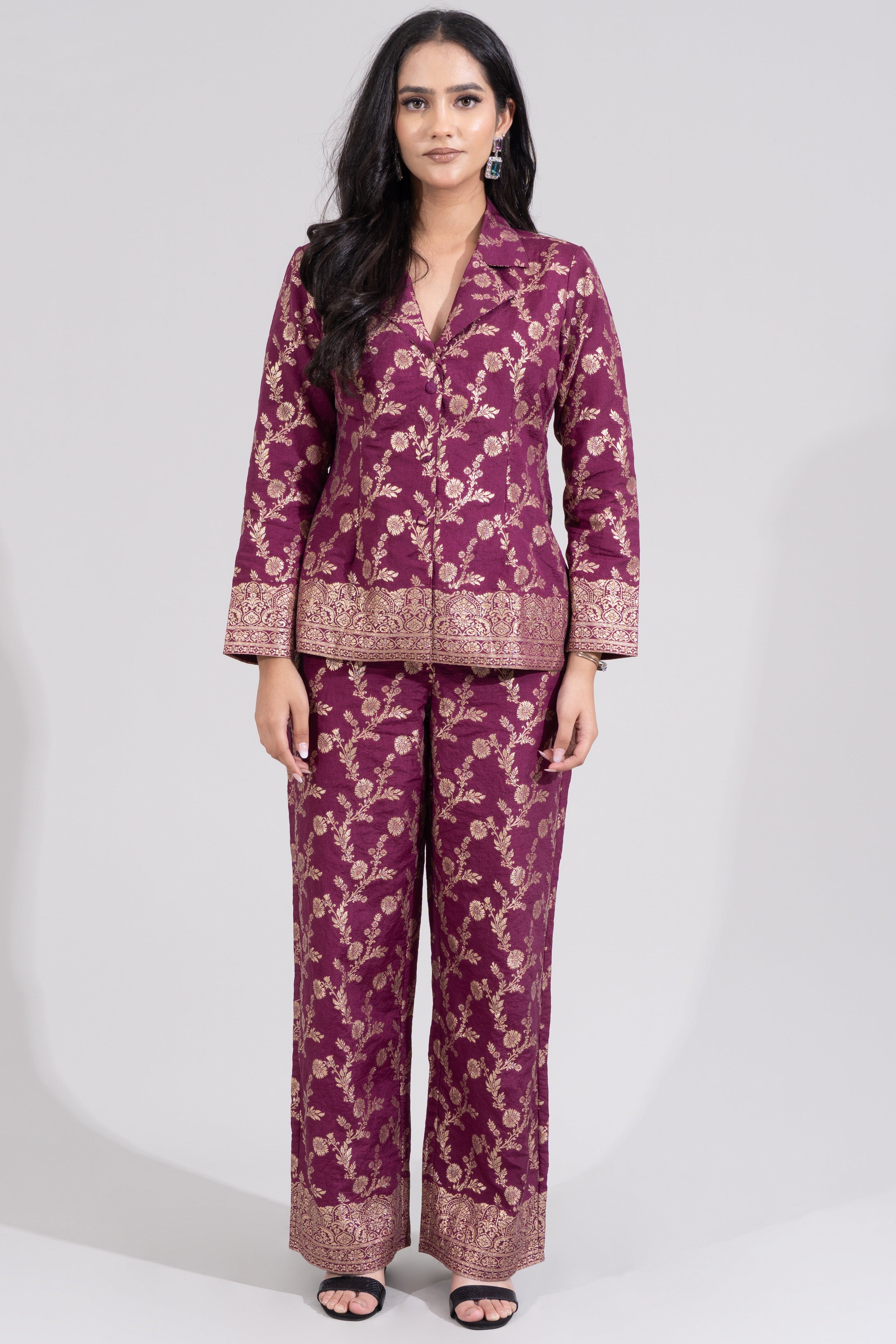 Wine Brocade Coord set