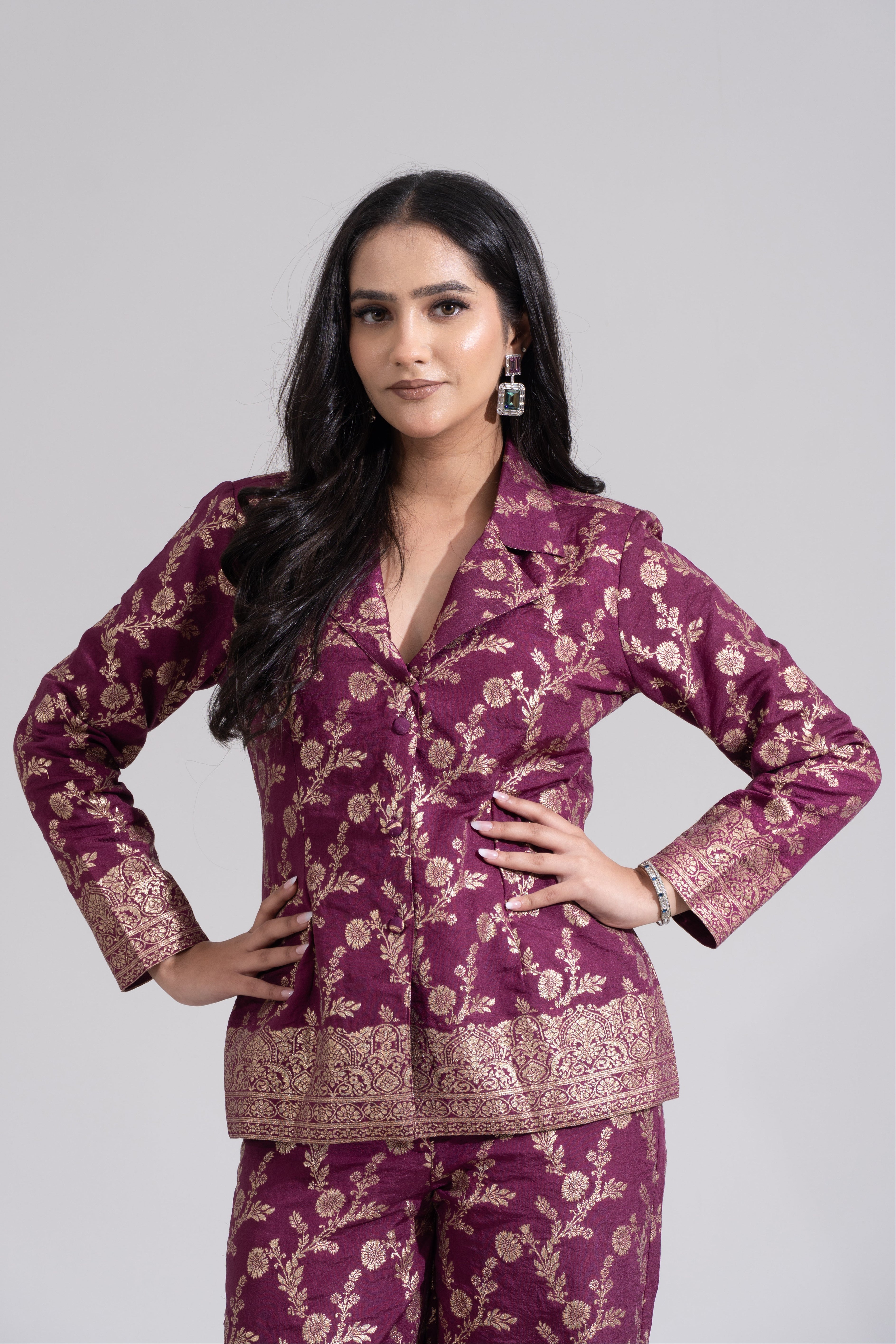 Wine Brocade Coord set