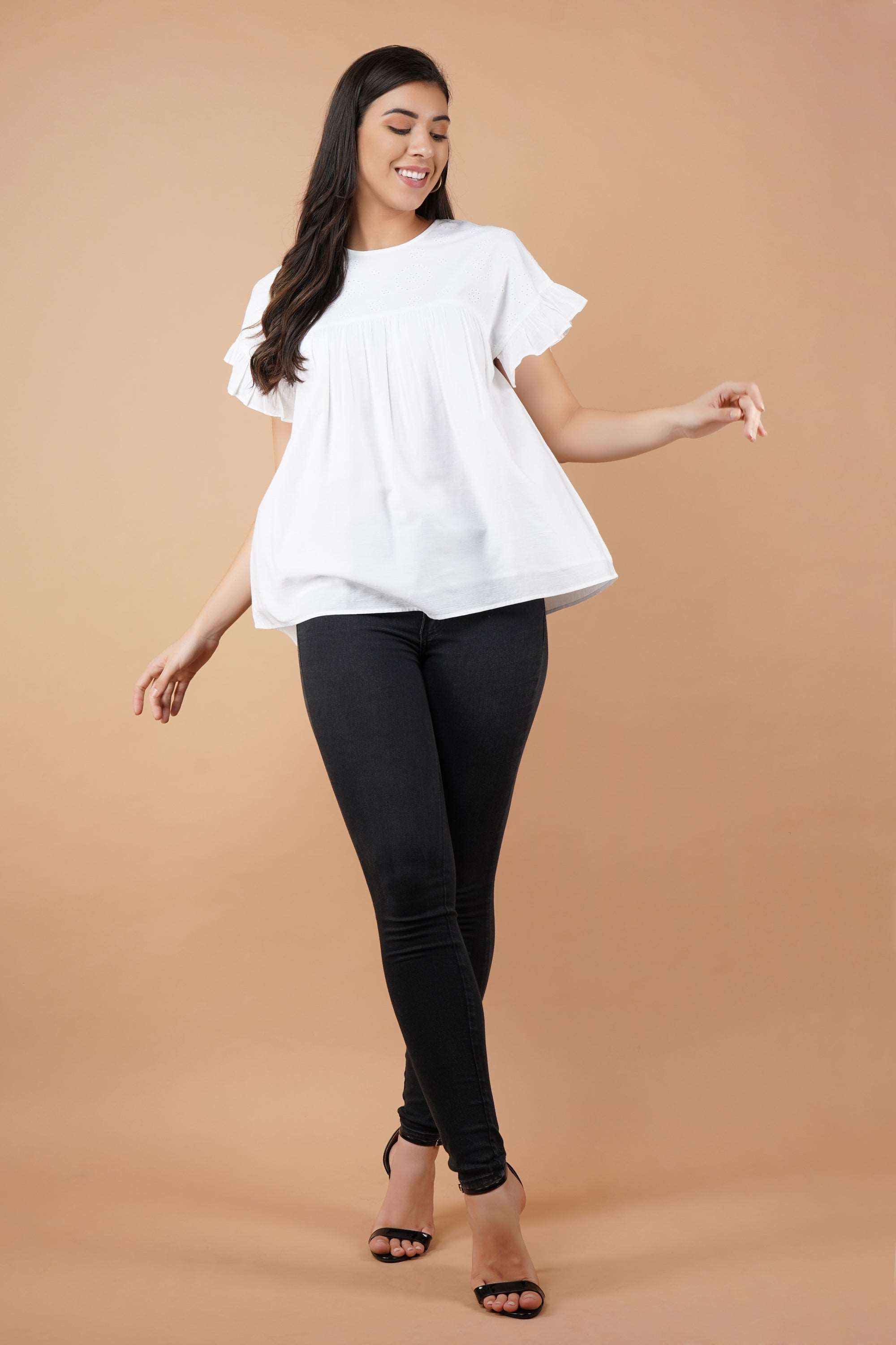 Ruffle Cuff Eyelet Top