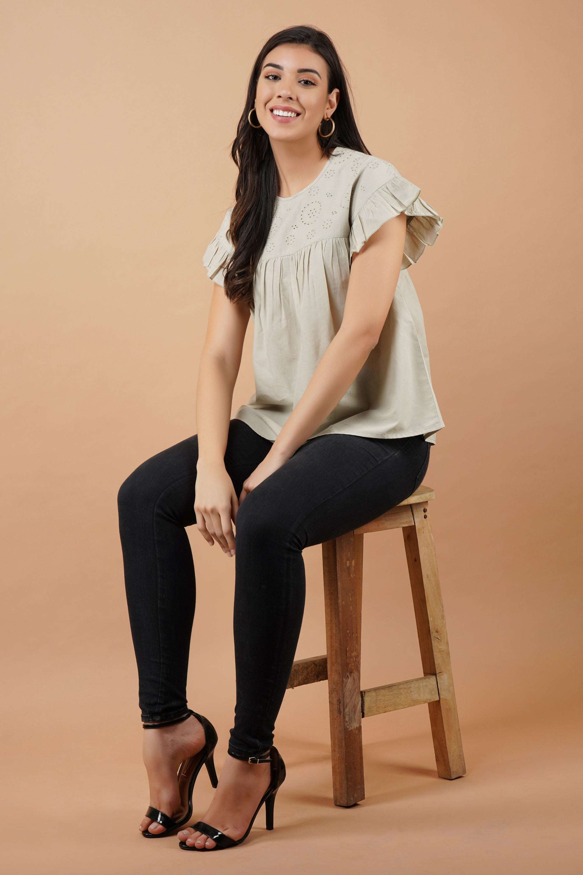 Ruffle Cuff Eyelet Top