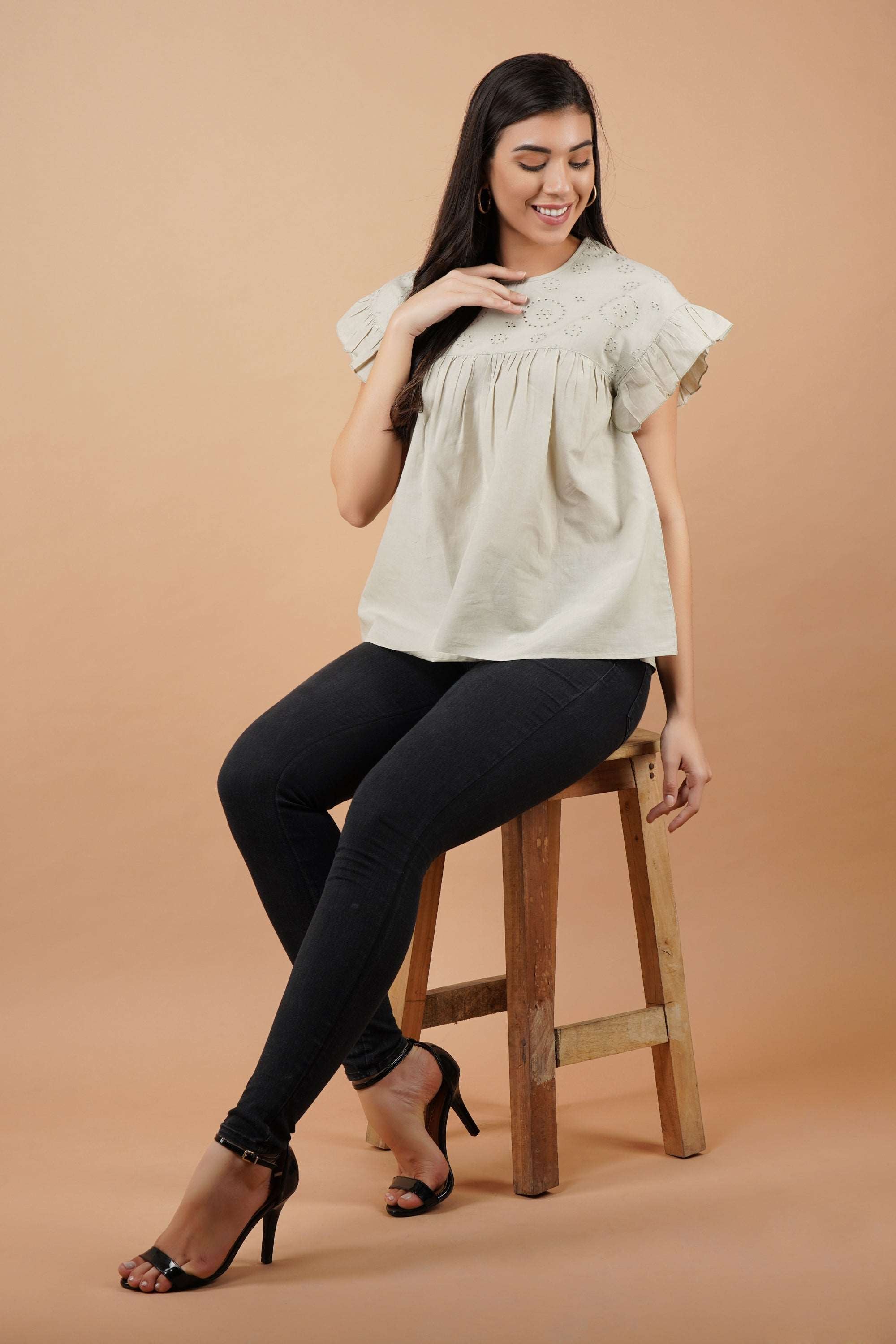 Ruffle Cuff Eyelet Top
