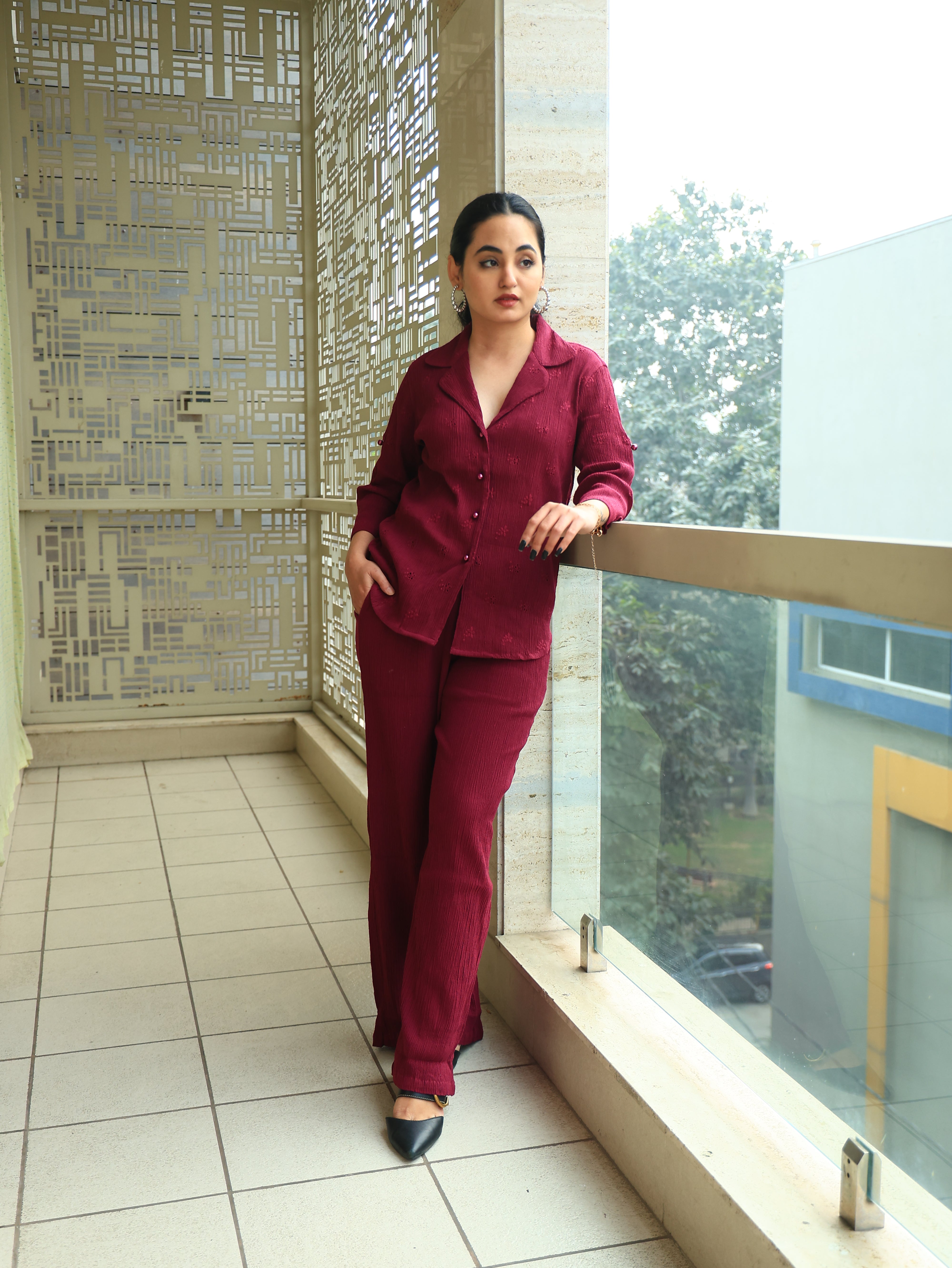 Crepe Shirt+Crinkle Pants Set