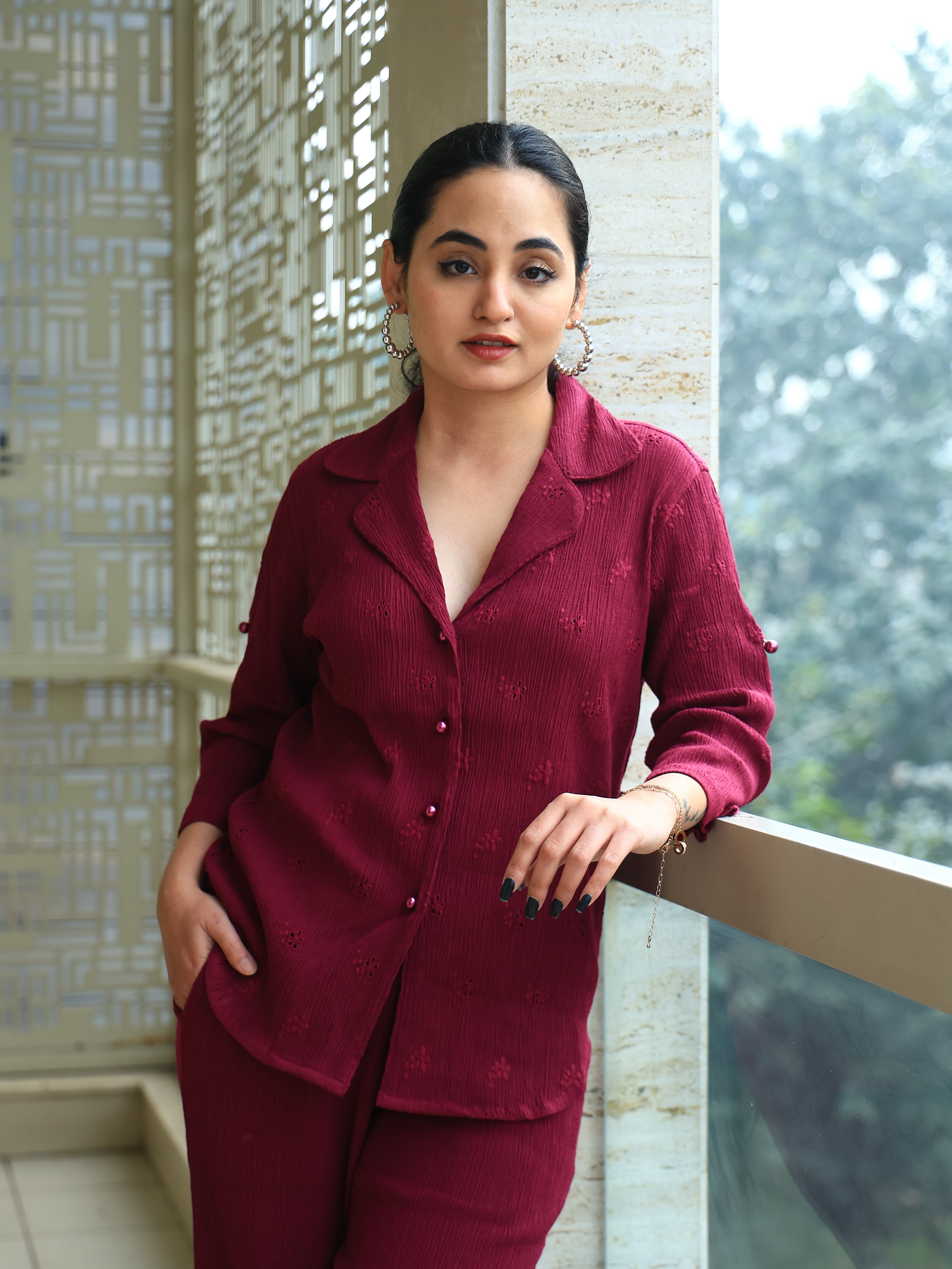 Crepe Shirt+Crinkle Pants Set