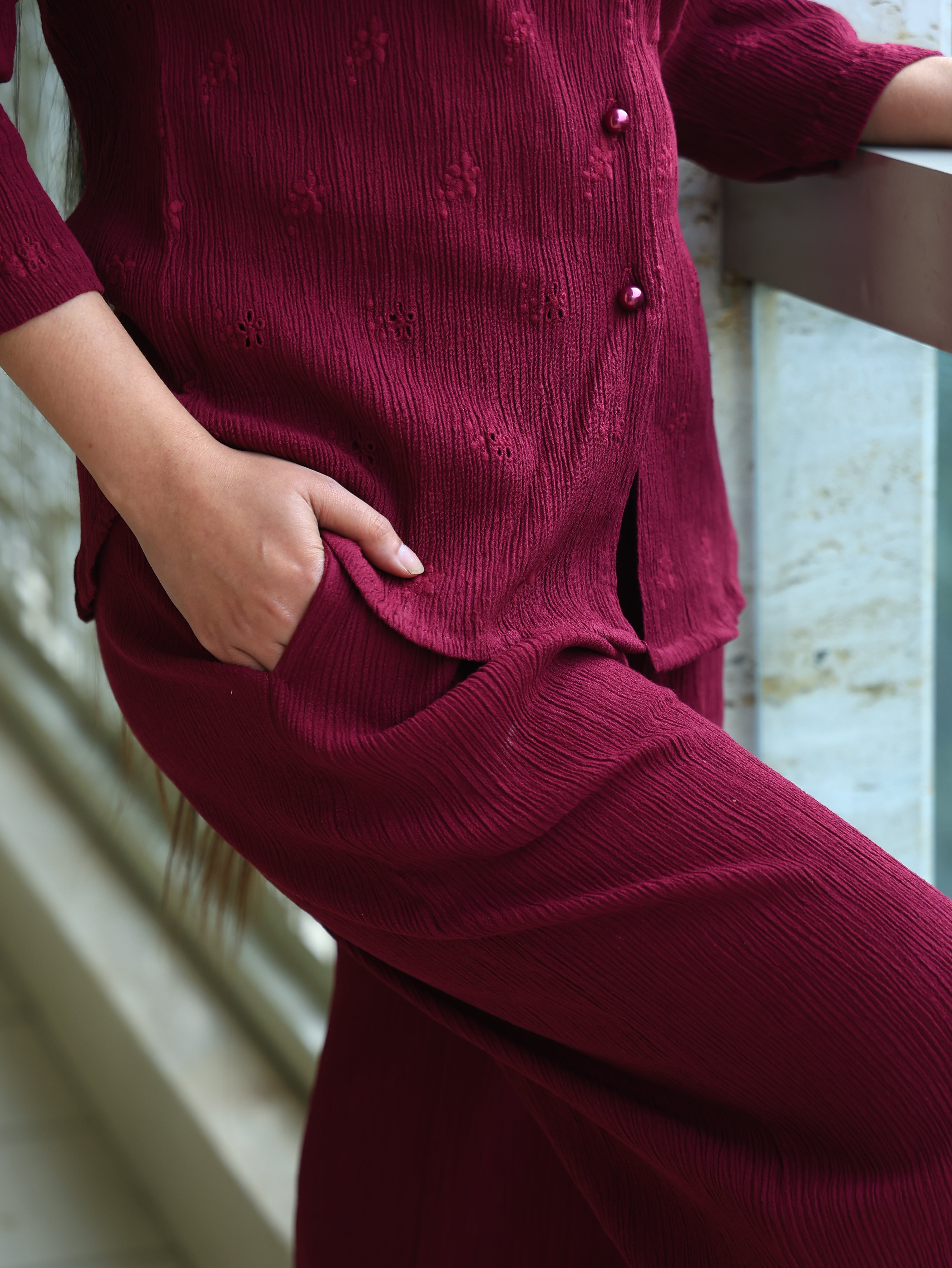 Crepe Shirt+Crinkle Pants Set