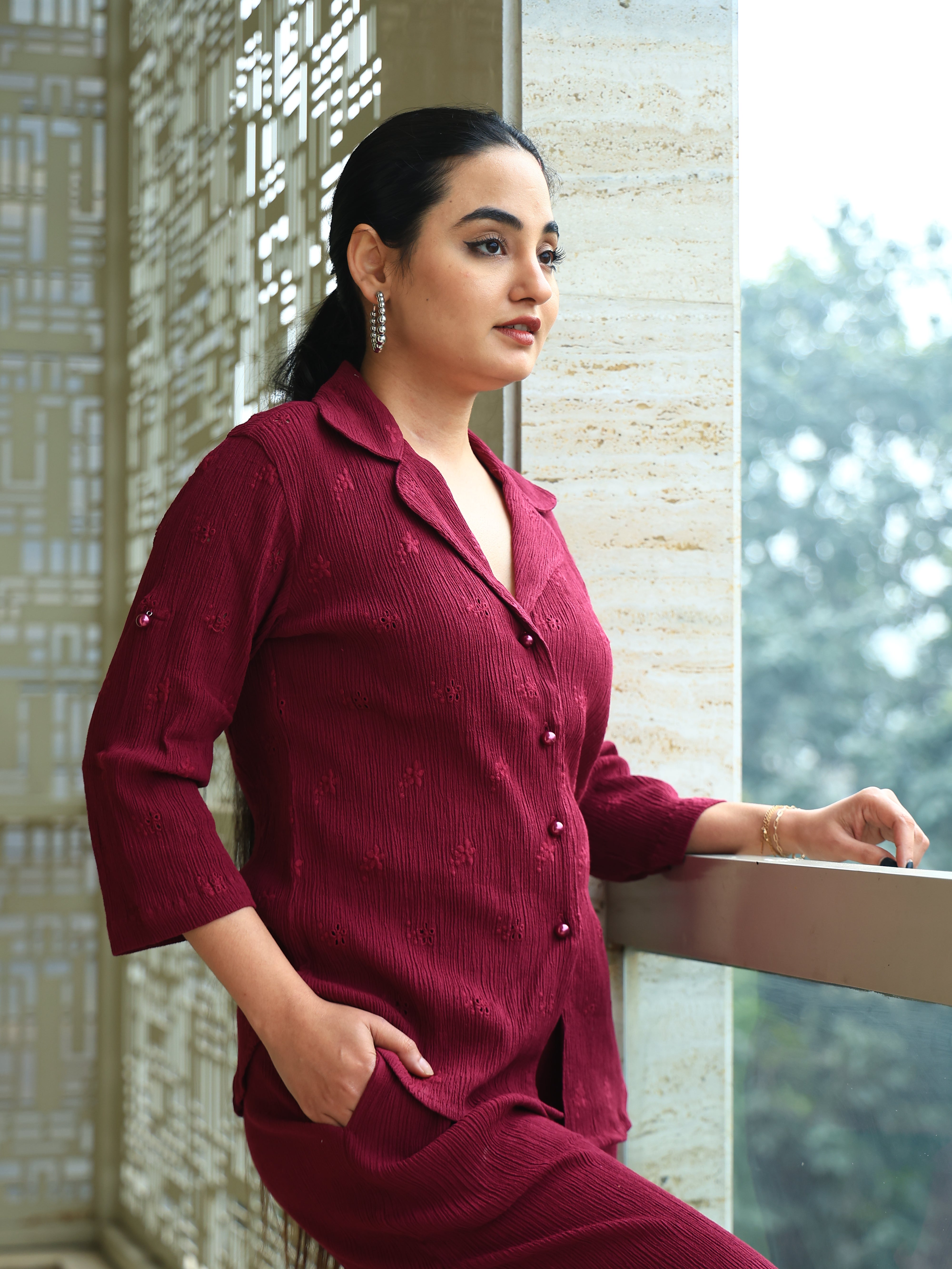 Crepe Shirt+Crinkle Pants Set