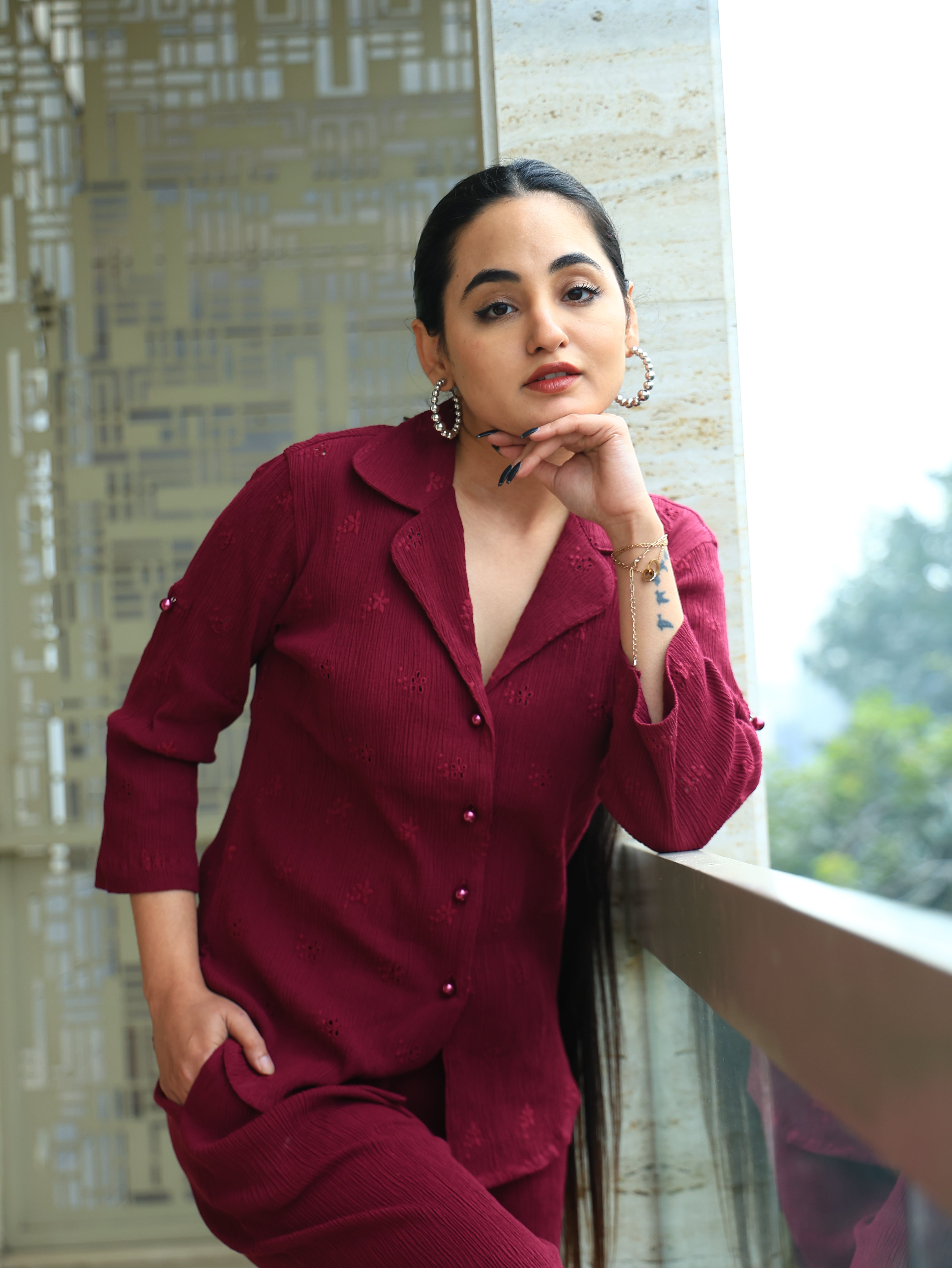 Crepe Shirt+Crinkle Pants Set