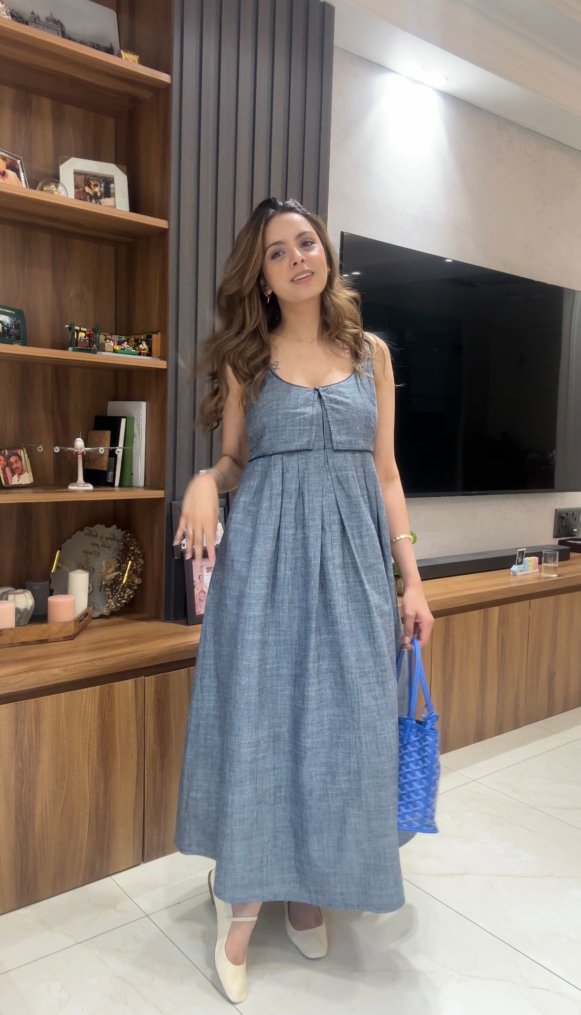 Soft Denim Pleated Dress