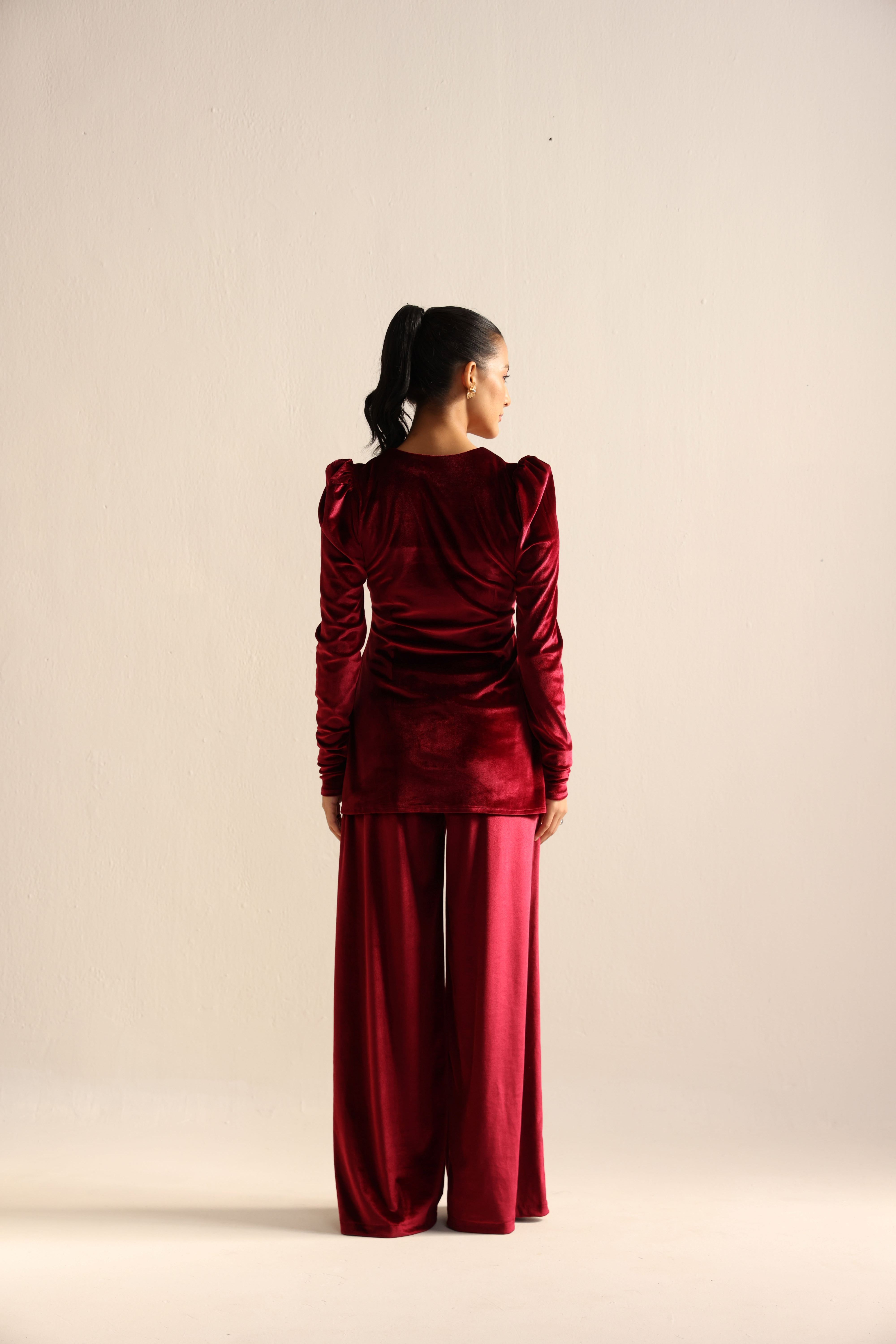 Maroon velvet co-ord set