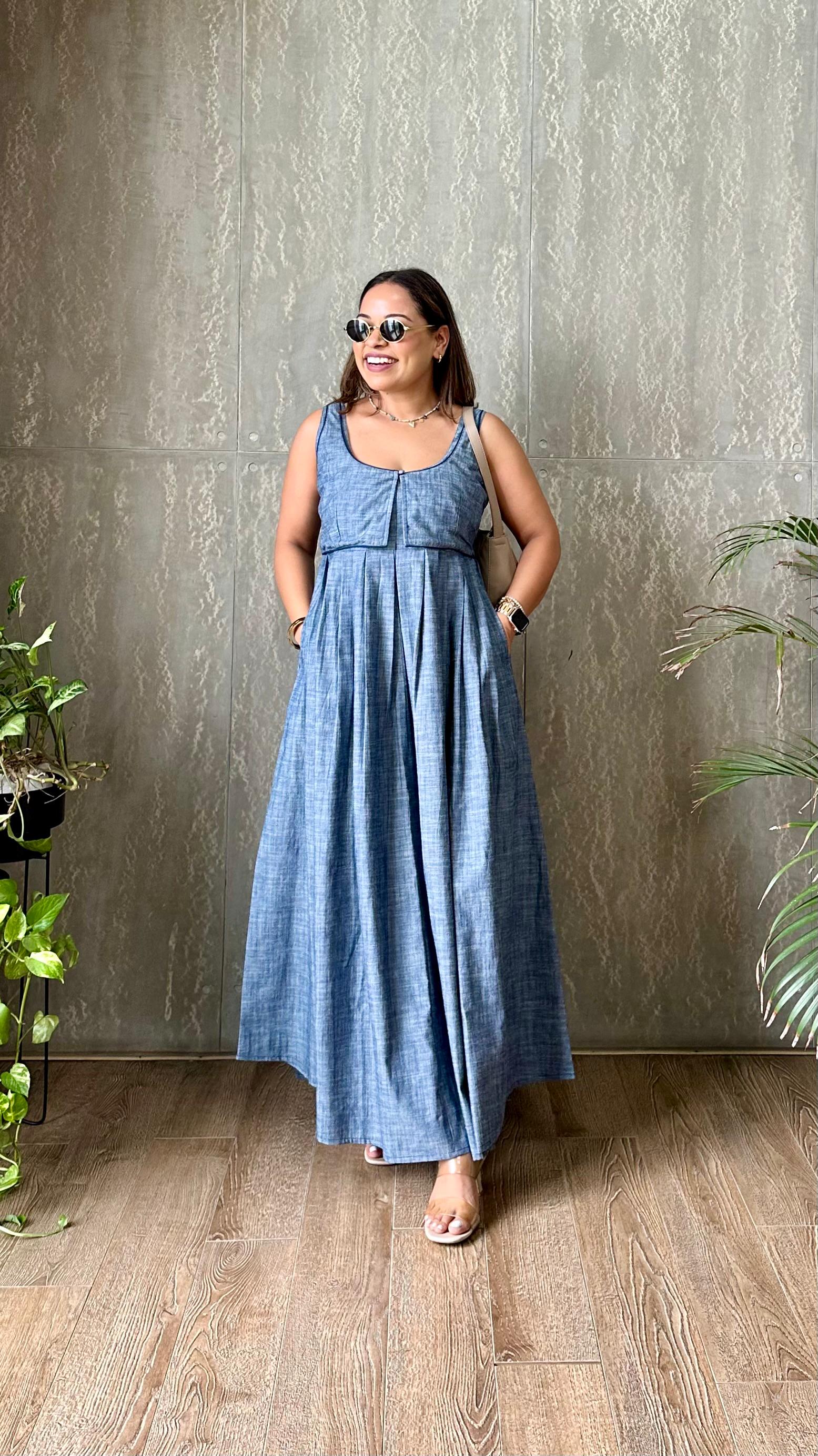Soft Denim Pleated Dress