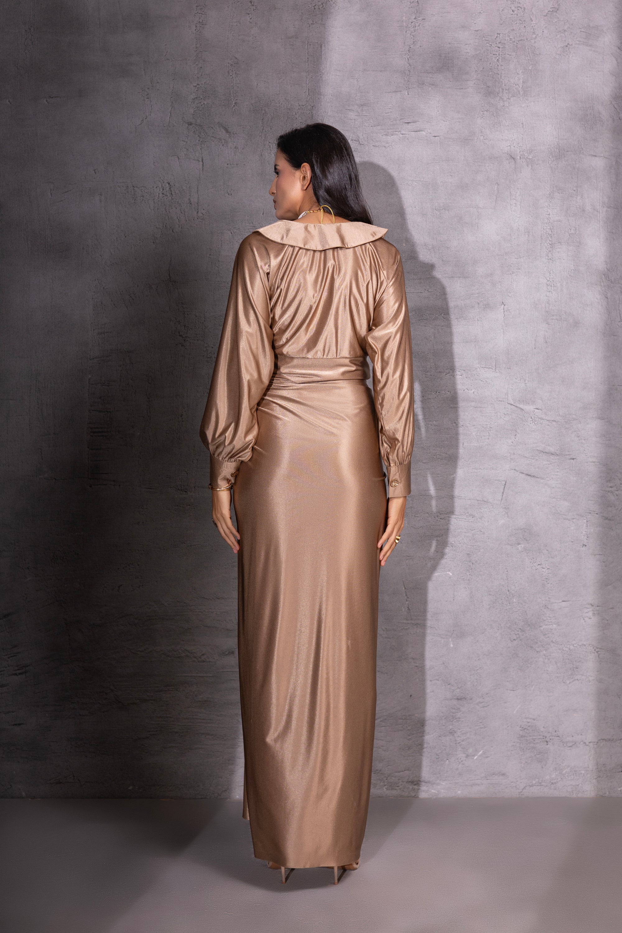 Golden Draped Top & Knotted Skirt Co-ord set