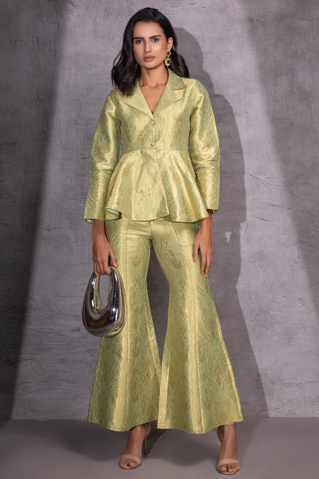 Golden Sage Peplum Top with Flared Pants