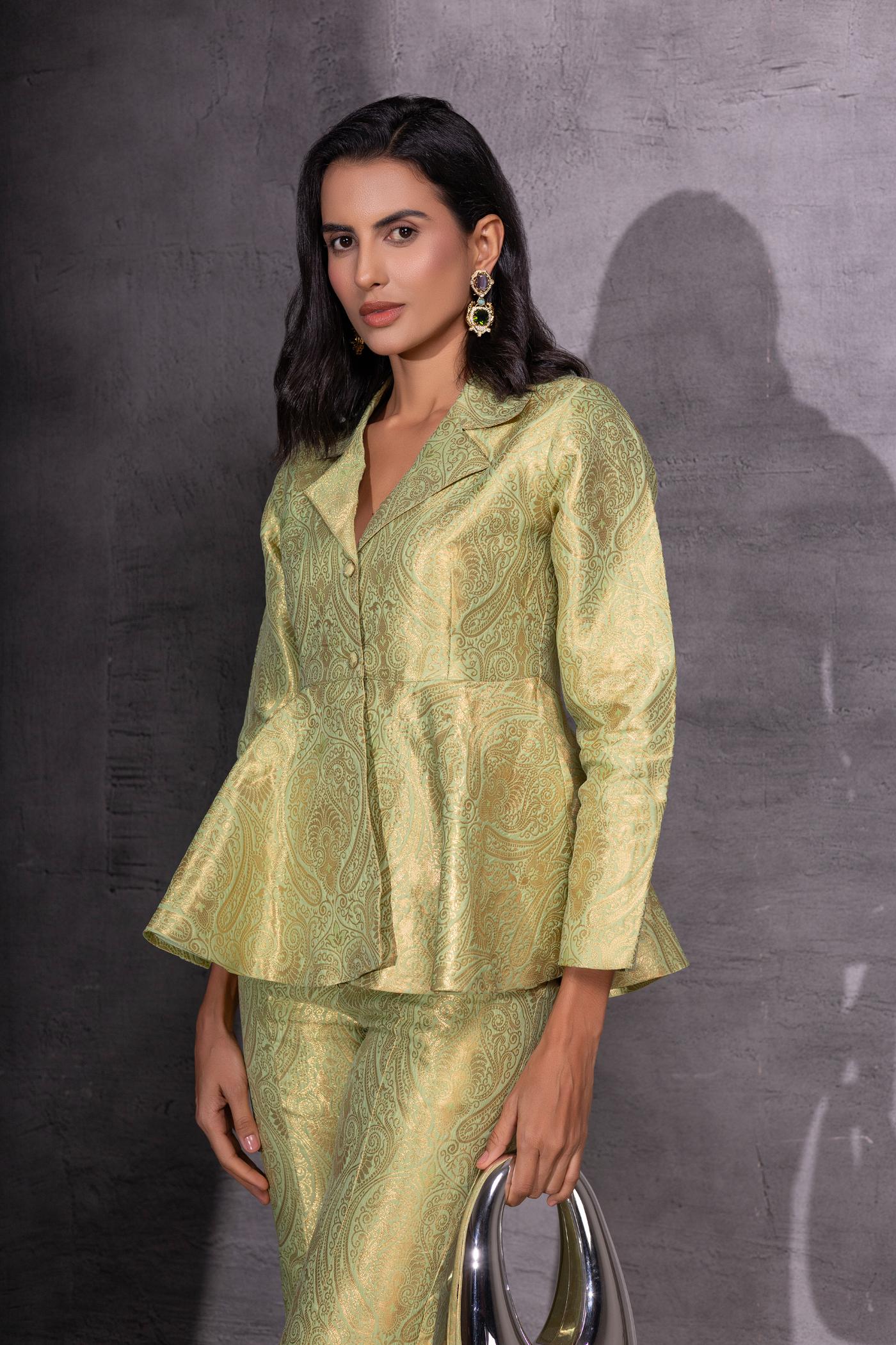 Golden Sage Peplum Top with Flared Pants